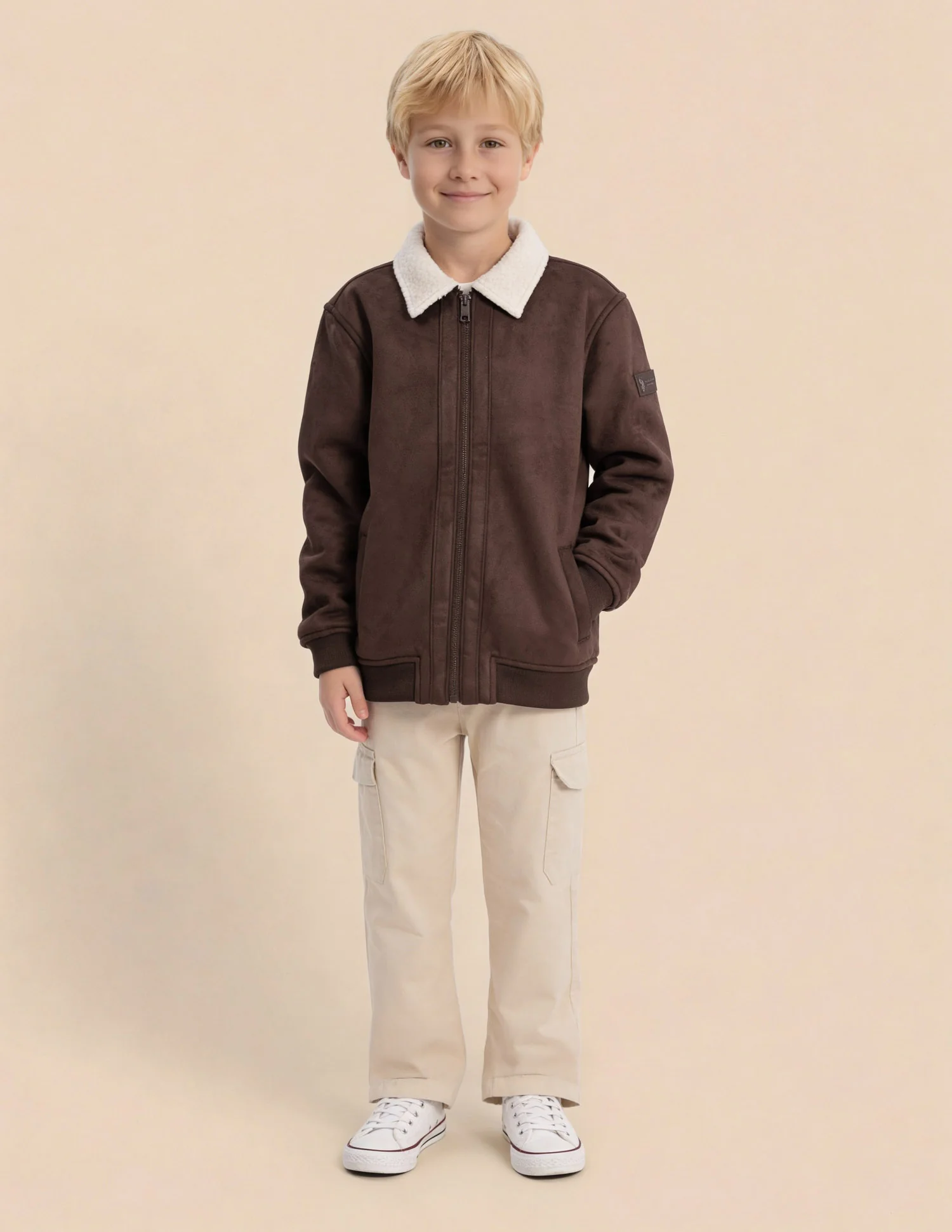 Boys Solid Bomber Jacket - Image 3