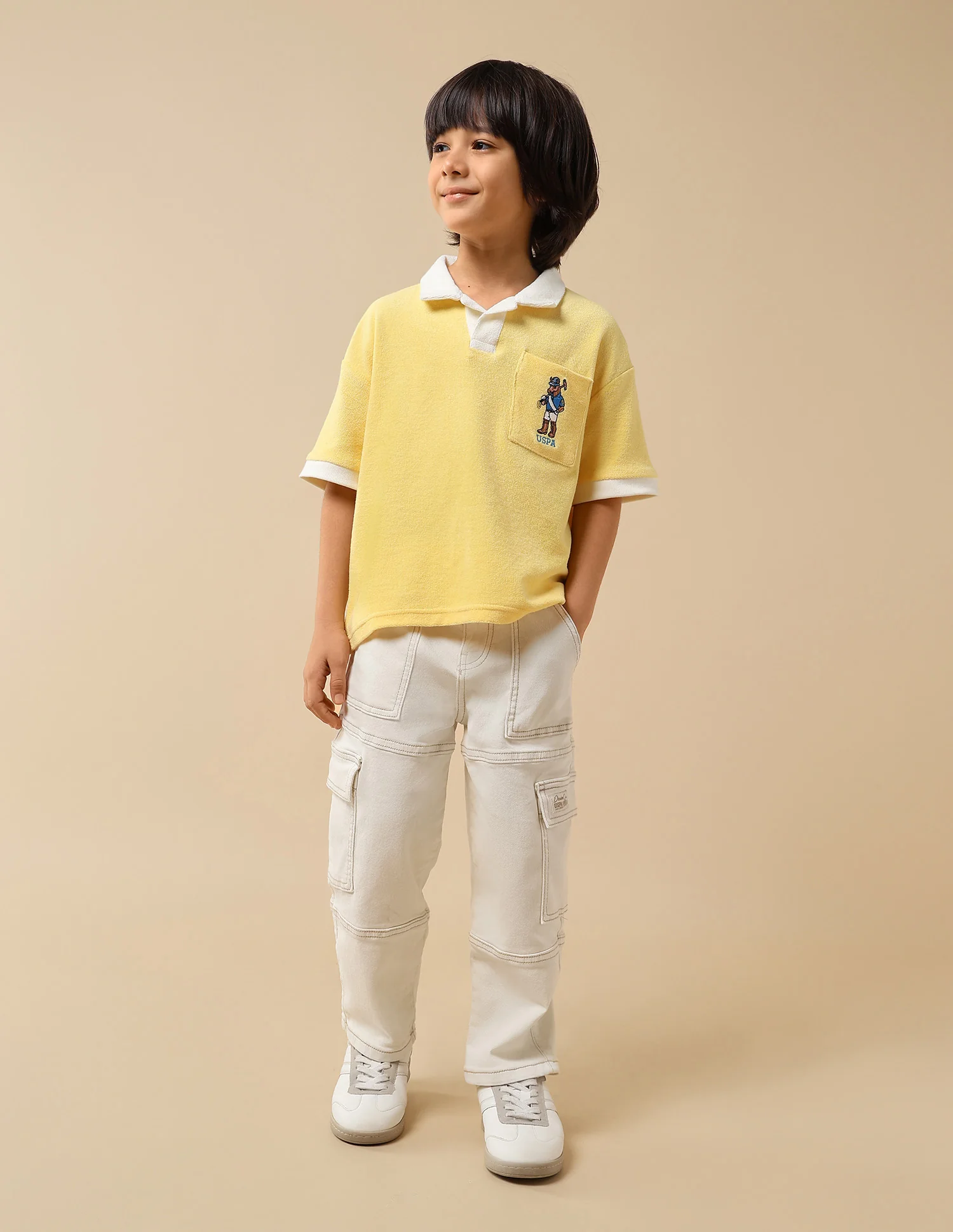 Boys Solid Boxy Fit Polo Shirt - Image 3