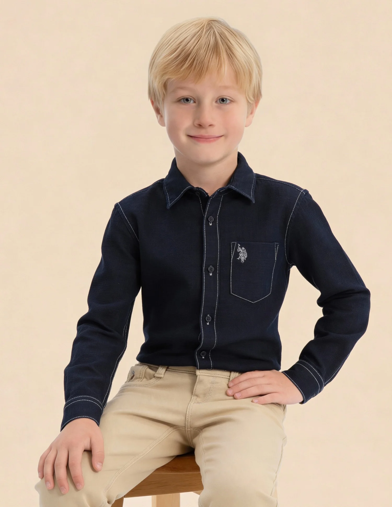 Boys Solid Dobby Shirt