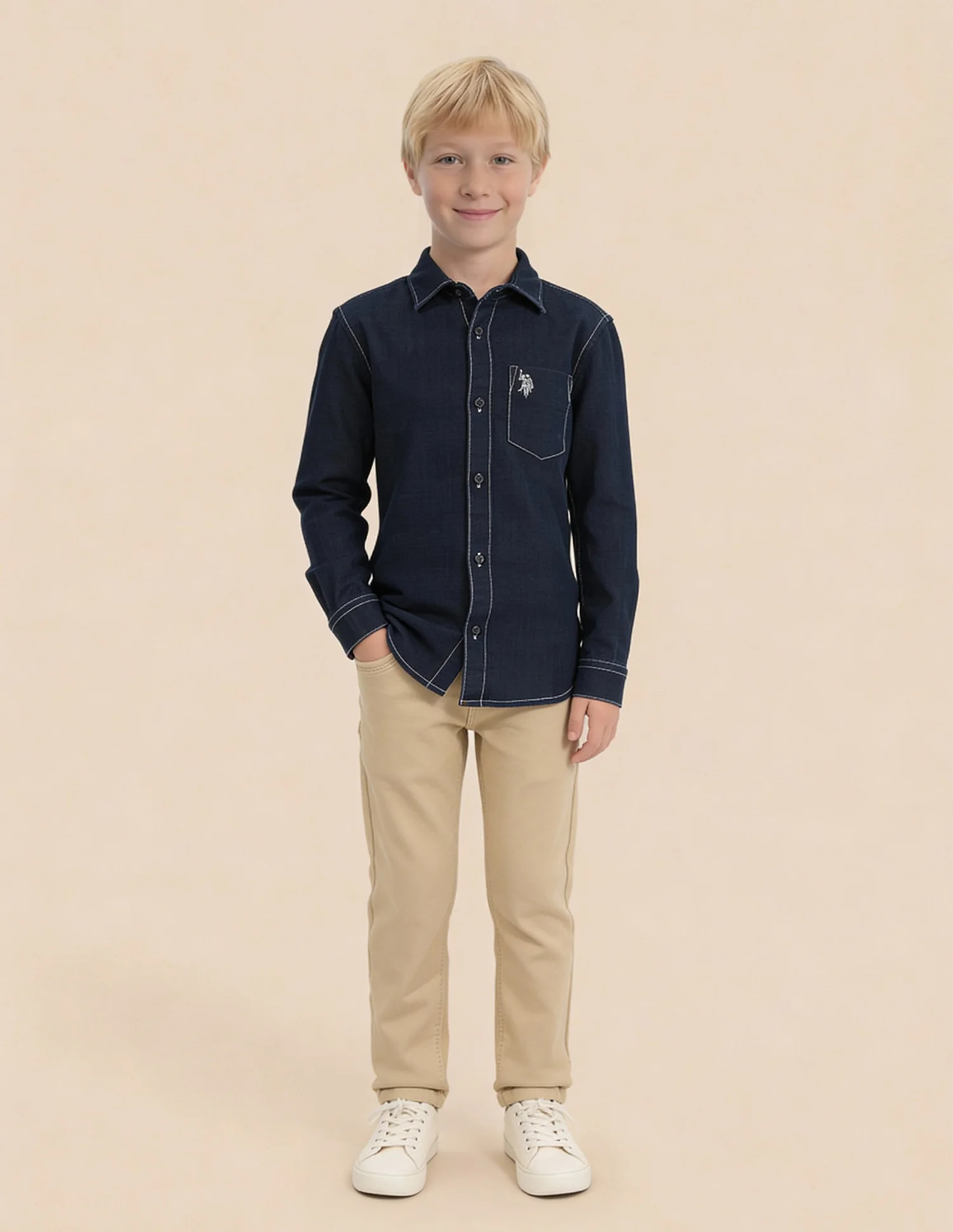 Boys Solid Dobby Shirt - Image 3