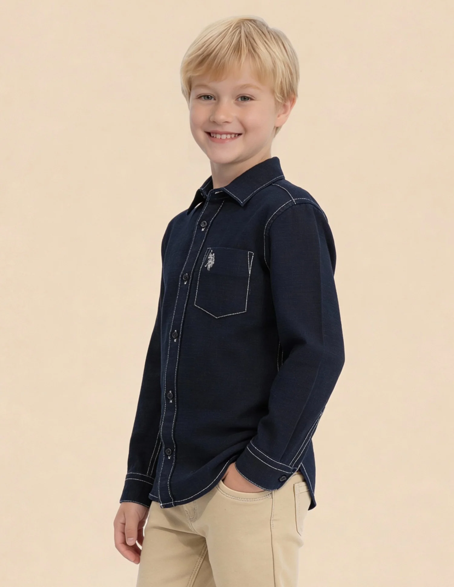 Boys Solid Dobby Shirt - Image 4