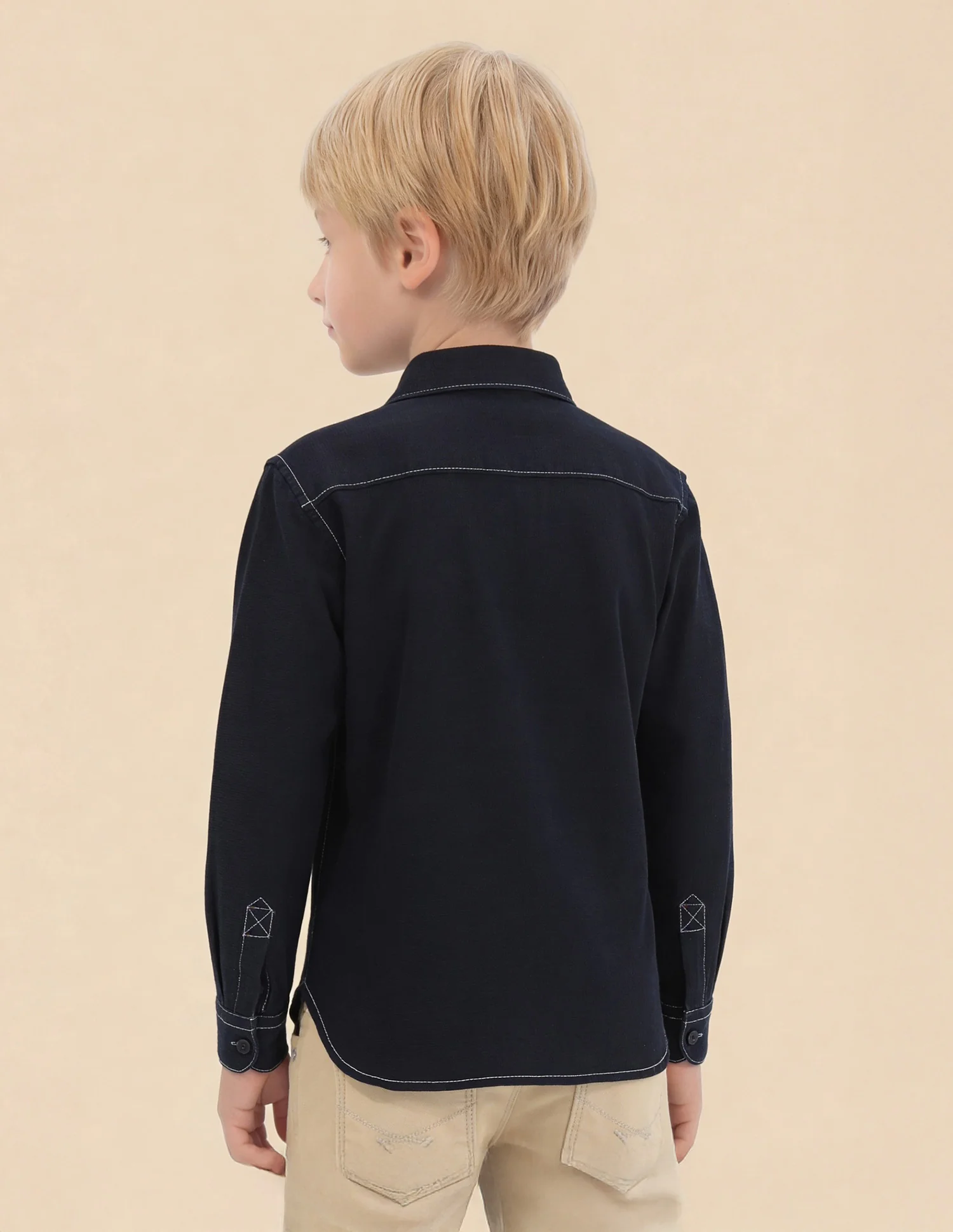 Boys Solid Dobby Shirt - Image 5