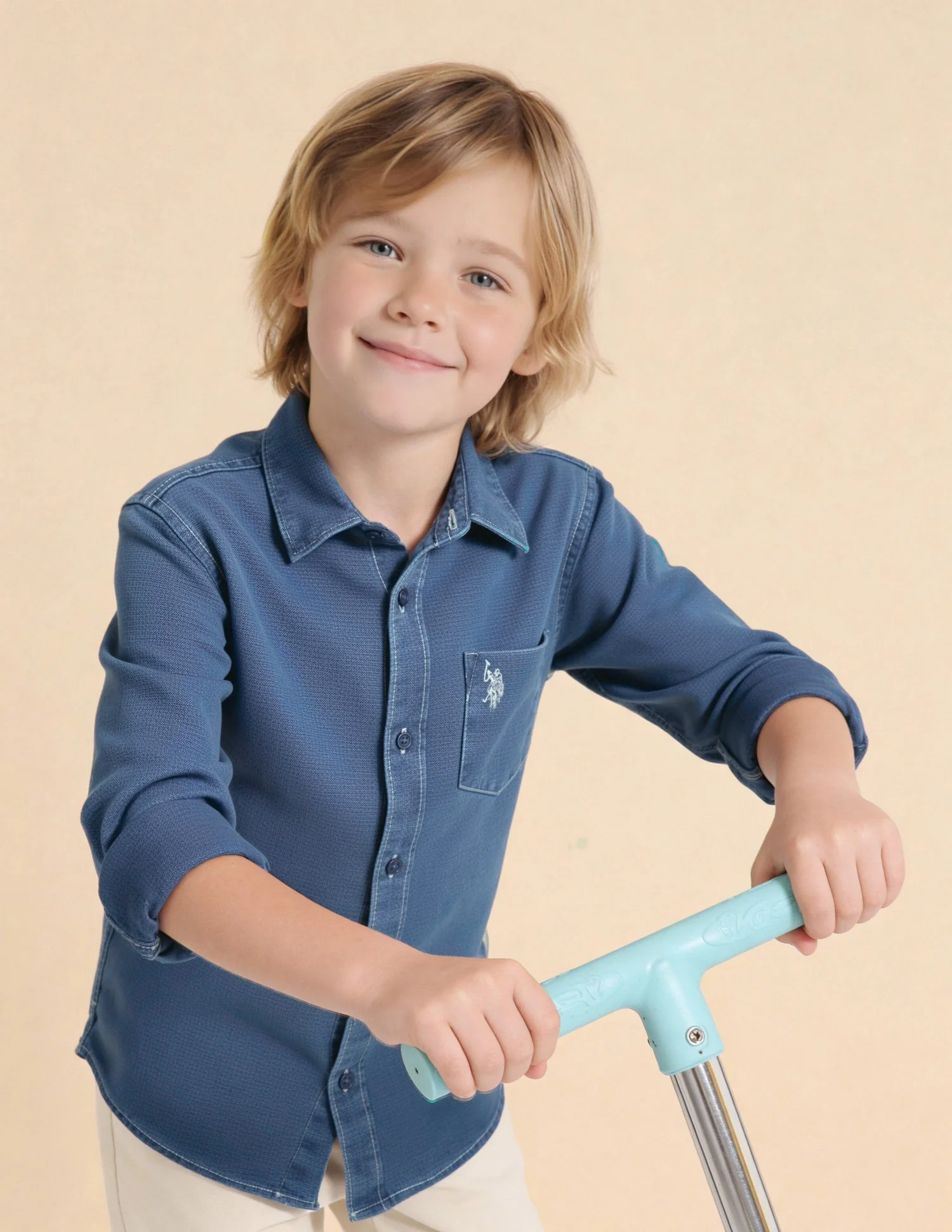 Boys Solid Dobby Shirt
