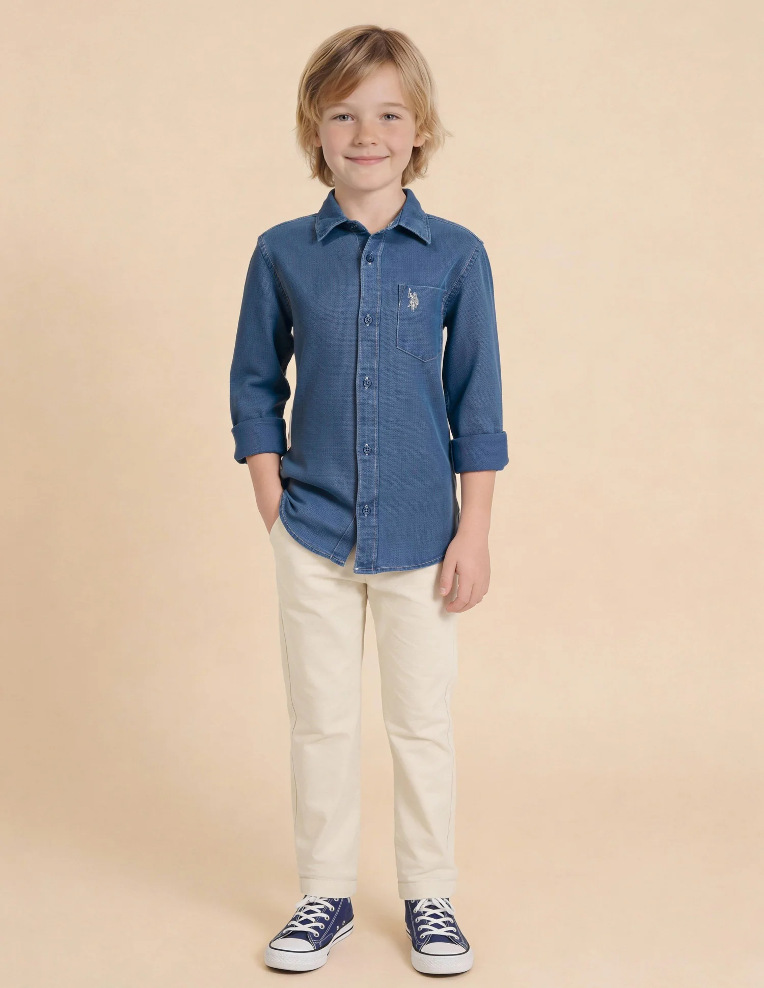 Boys Solid Dobby Shirt - Image 3