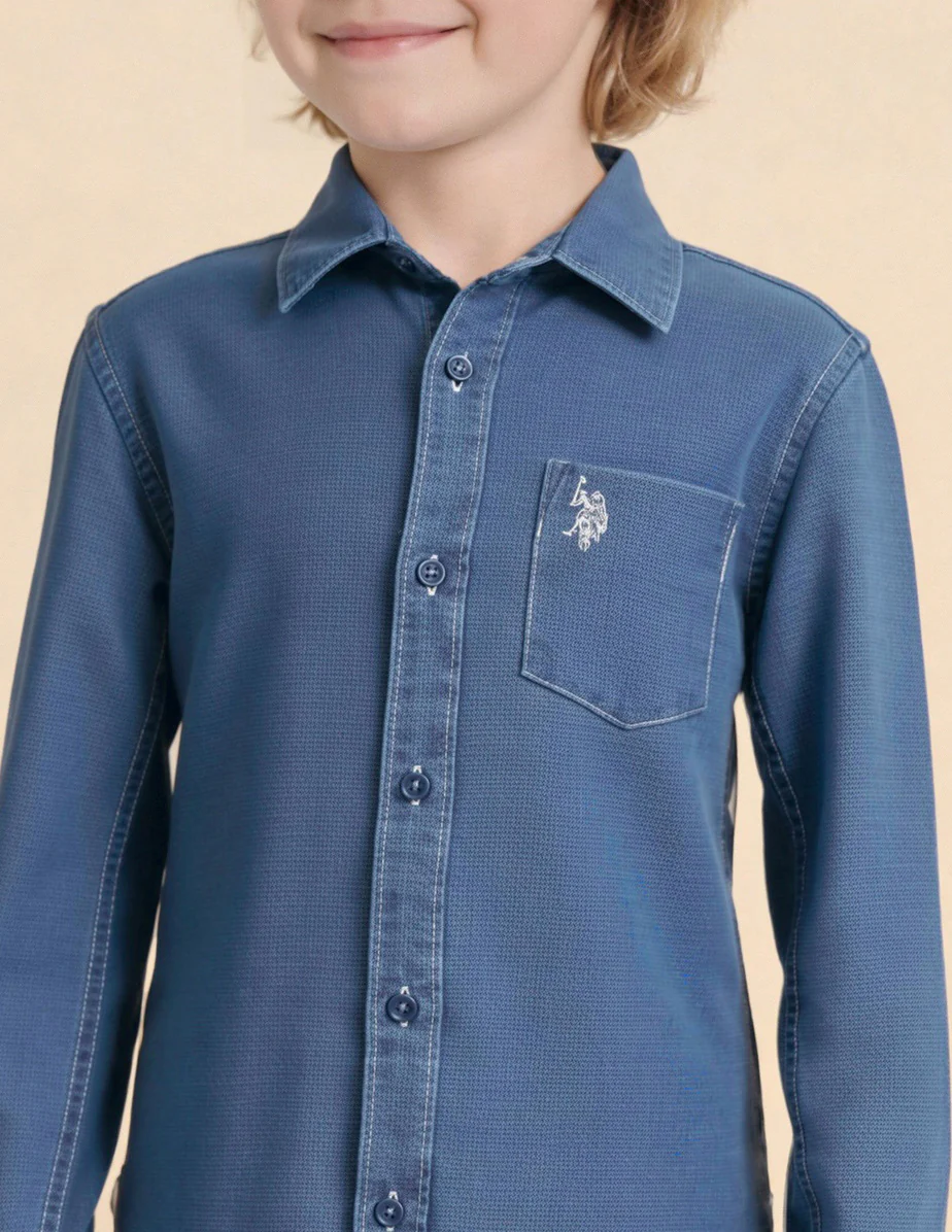 Boys Solid Dobby Shirt - Image 6