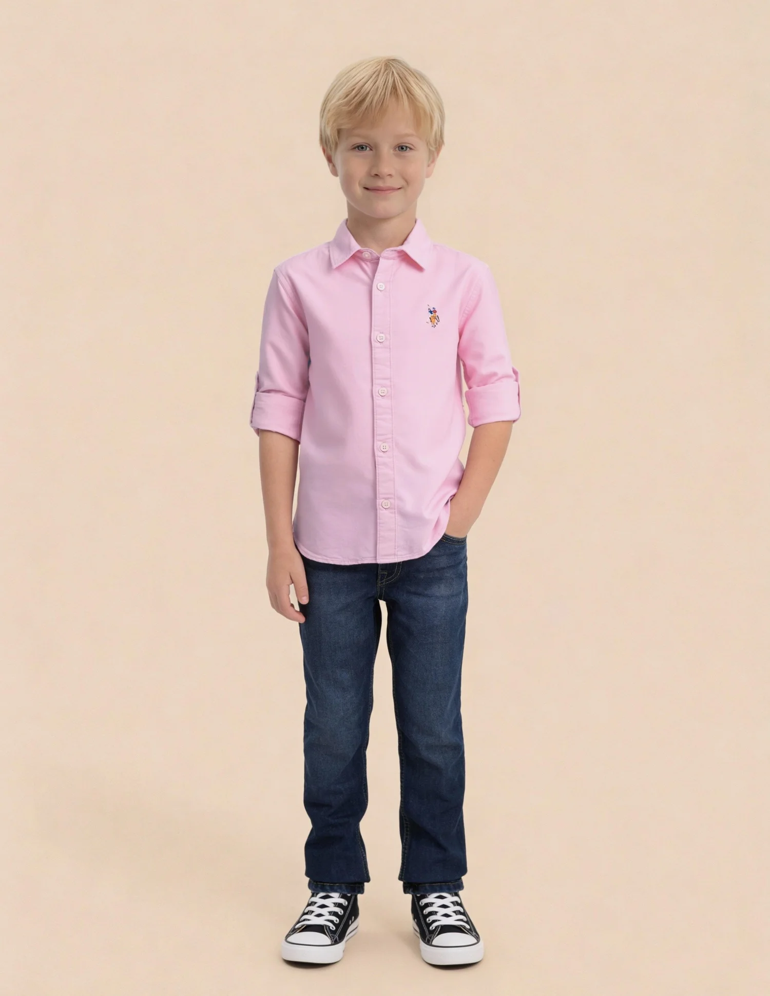 Boys Solid Pattern Oxford Shirt - Image 3