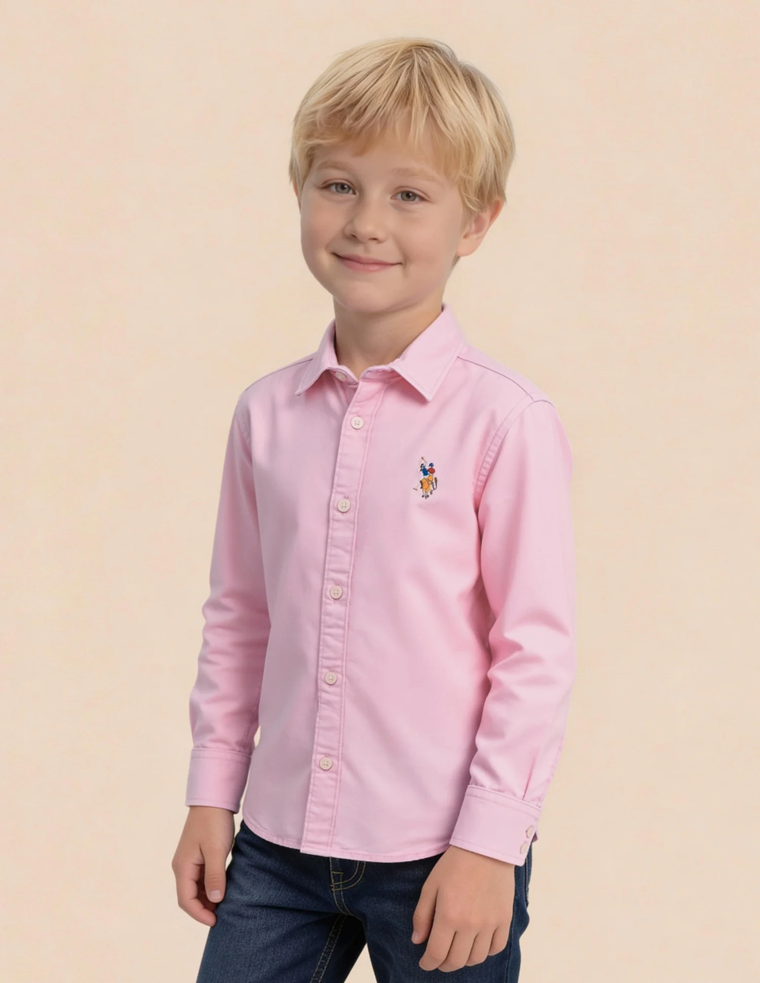 Boys Solid Pattern Oxford Shirt - Image 4