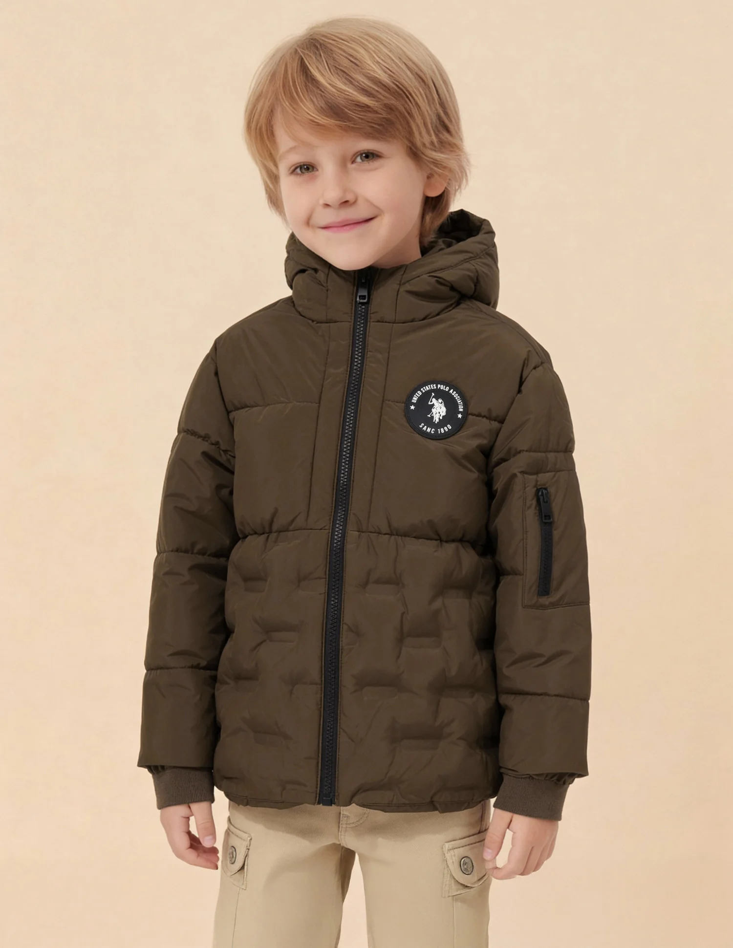 Boys Solid Puffer Jacket - Image 4