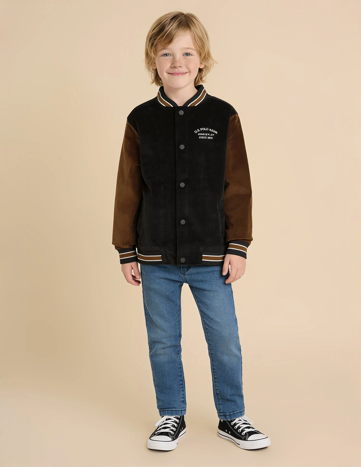 Boys Solid Regular Fit Varsity Jacket - Image 3