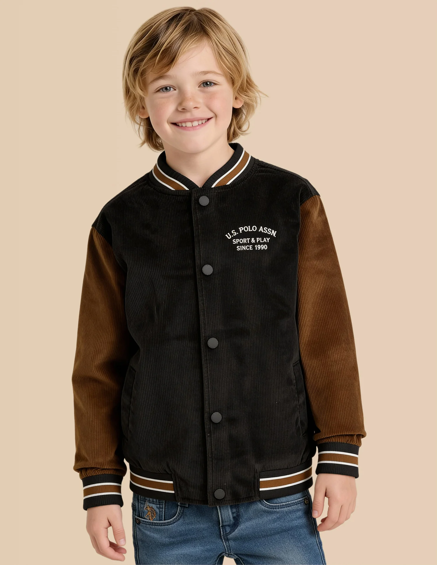 Boys Solid Regular Fit Varsity Jacket - Image 4