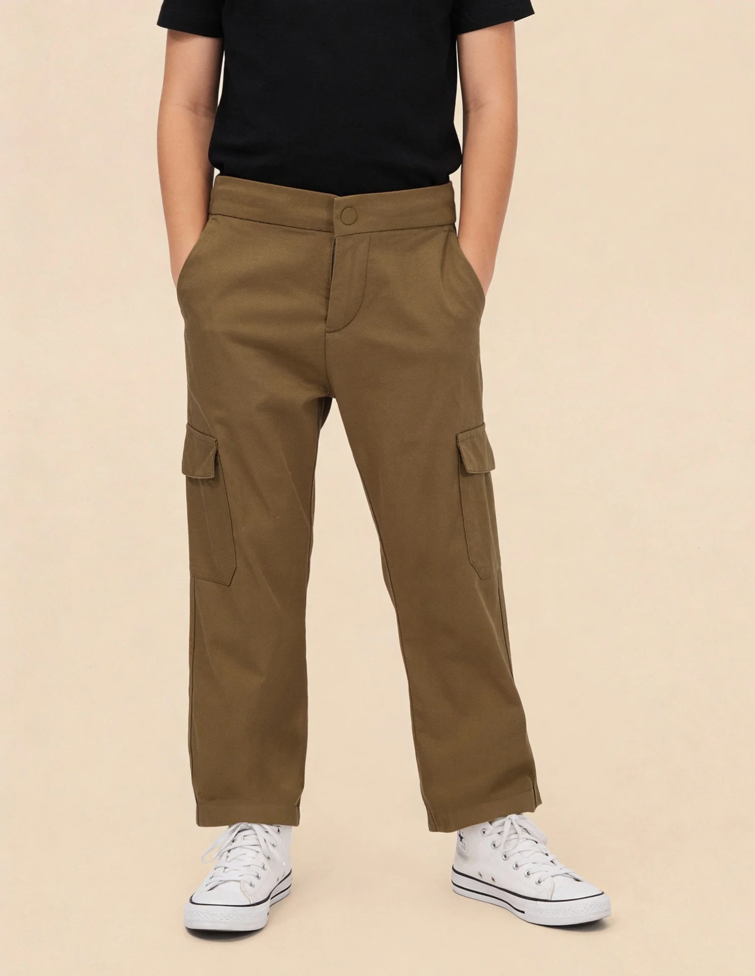 Boys Solid Relaxed Fit Cargos - Image 3