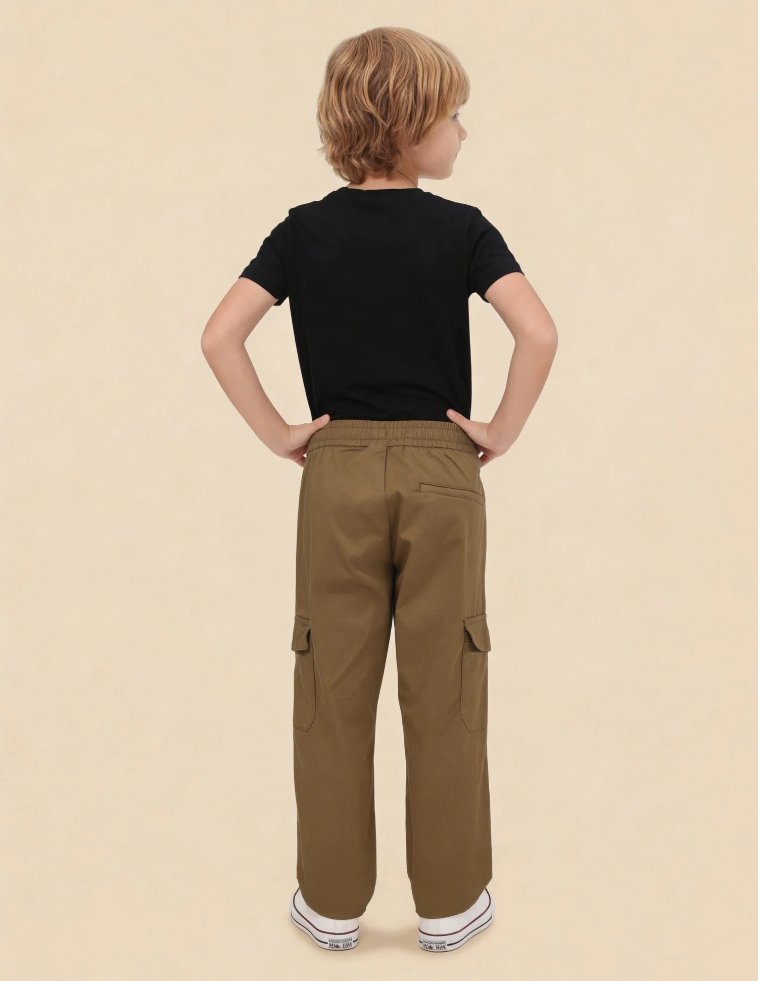 Boys Solid Relaxed Fit Cargos - Image 4