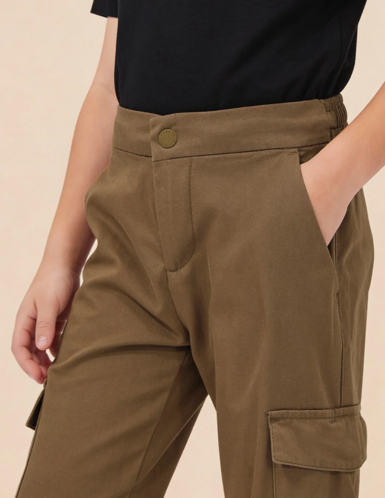 Boys Solid Relaxed Fit Cargos - Image 5