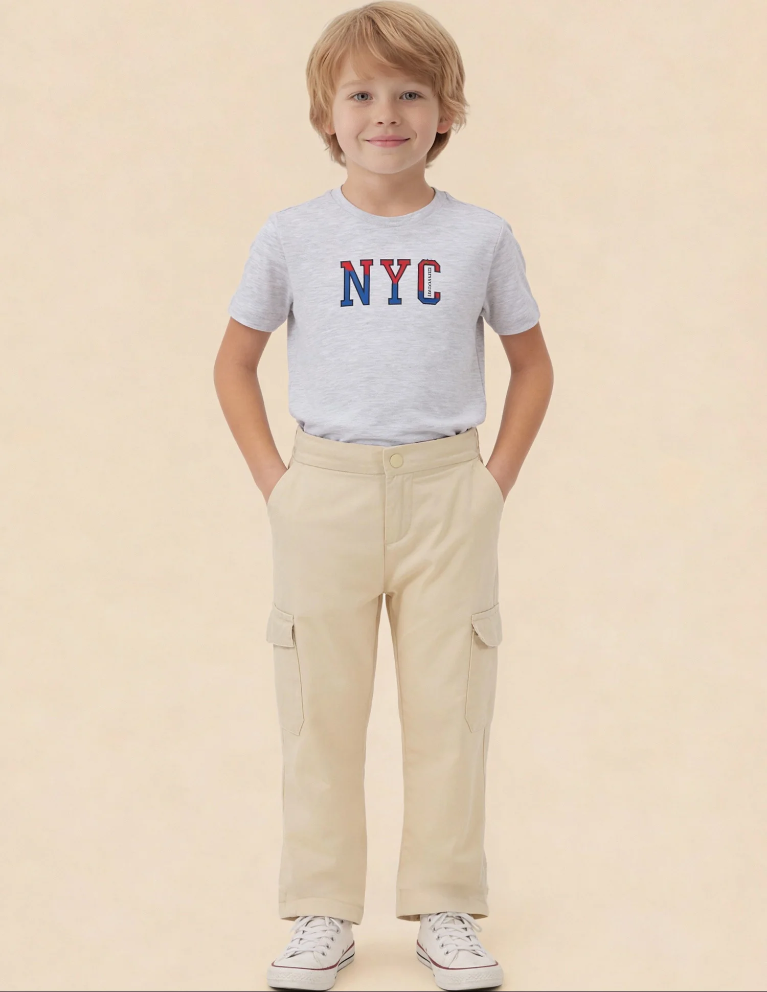 Boys Solid Relaxed Fit Cargos