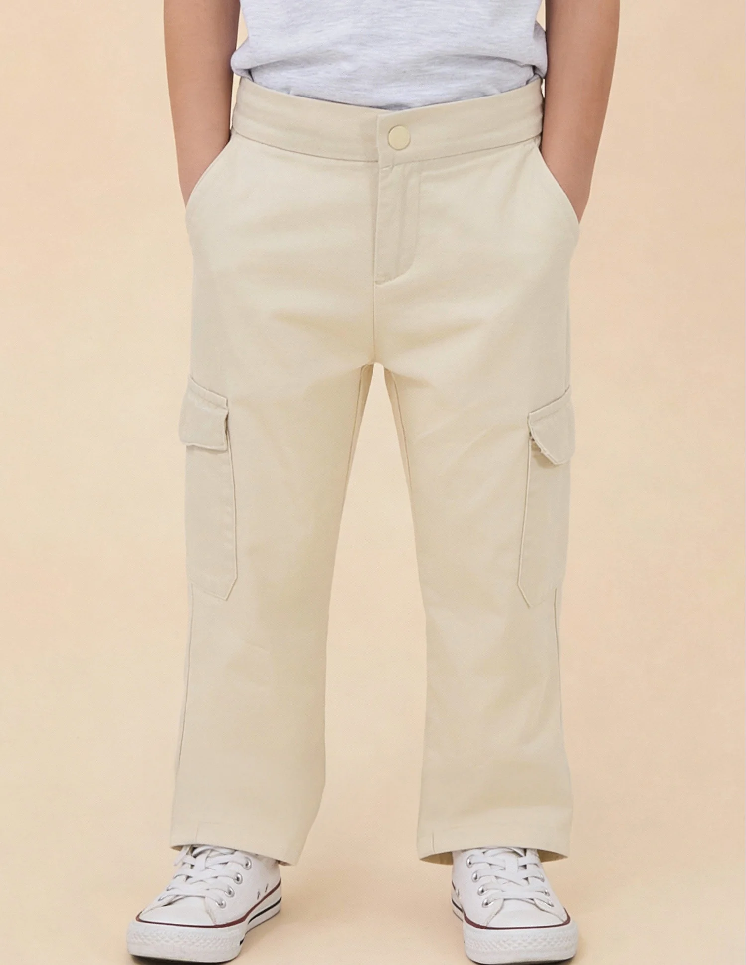 Boys Solid Relaxed Fit Cargos - Image 3