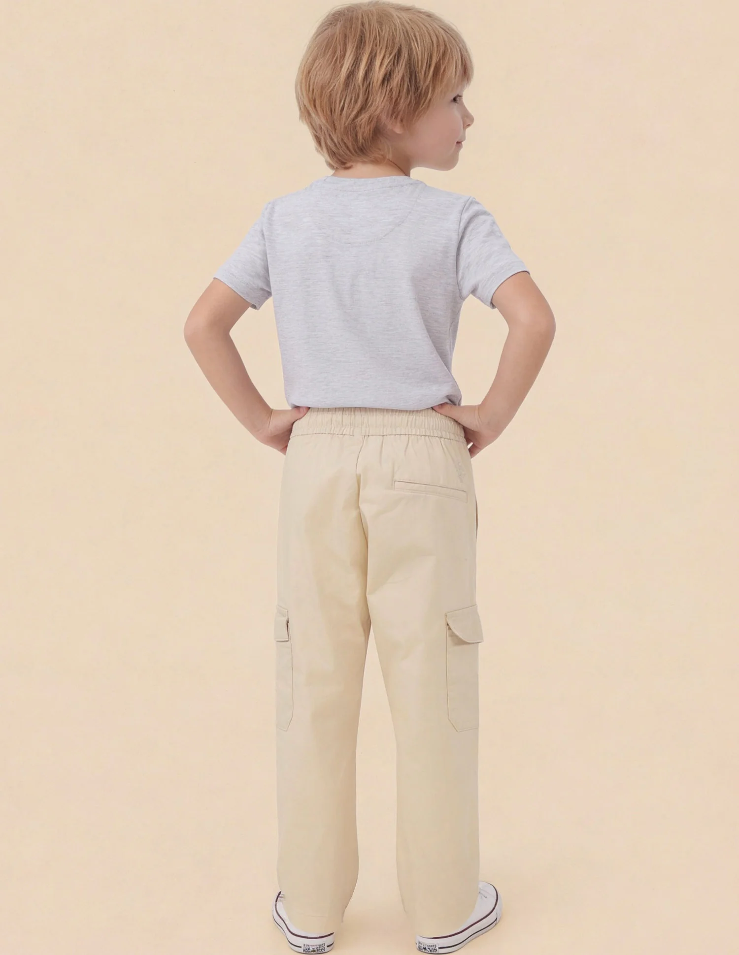 Boys Solid Relaxed Fit Cargos - Image 4