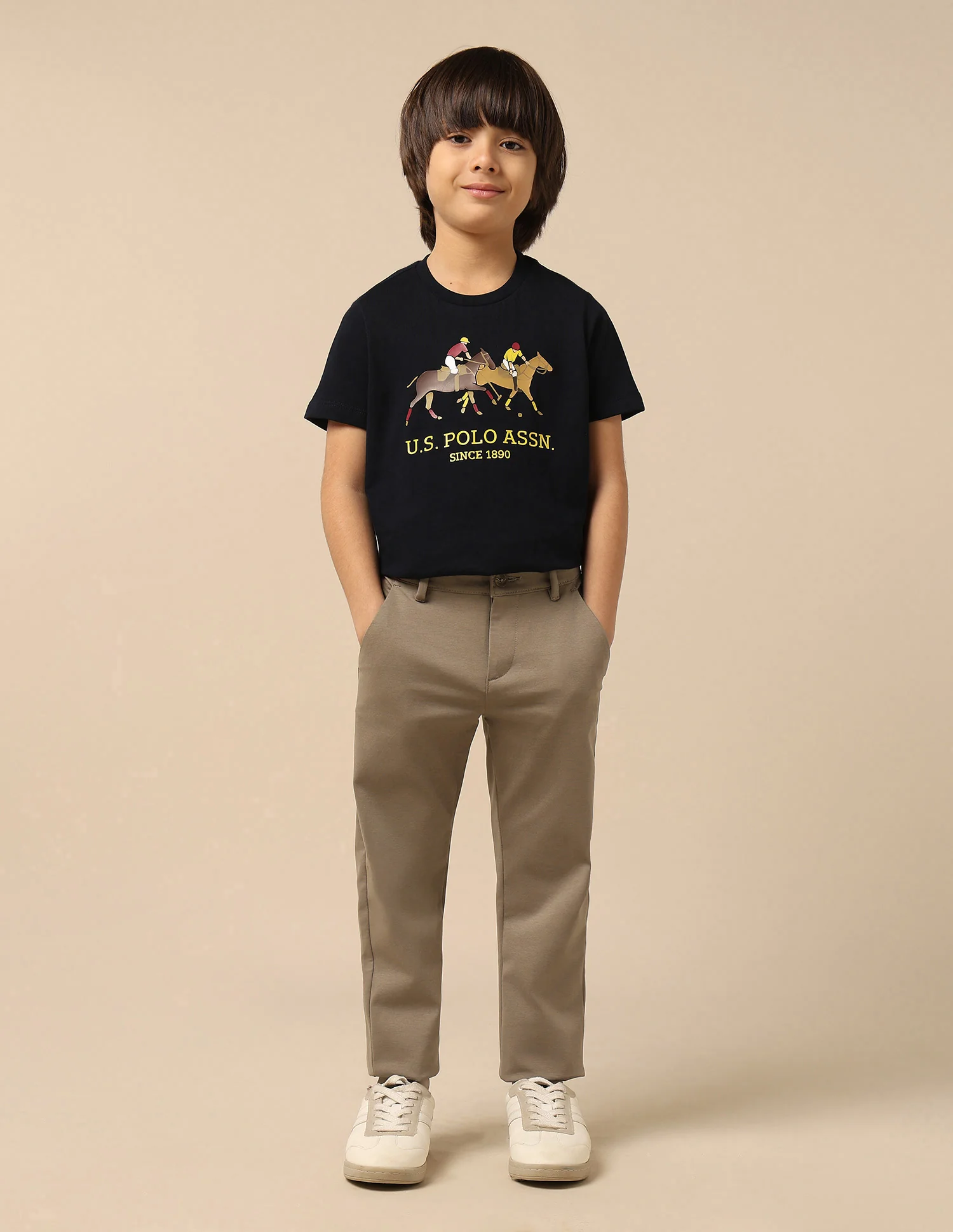 Boys Solid Slim Fit Trousers - Image 4