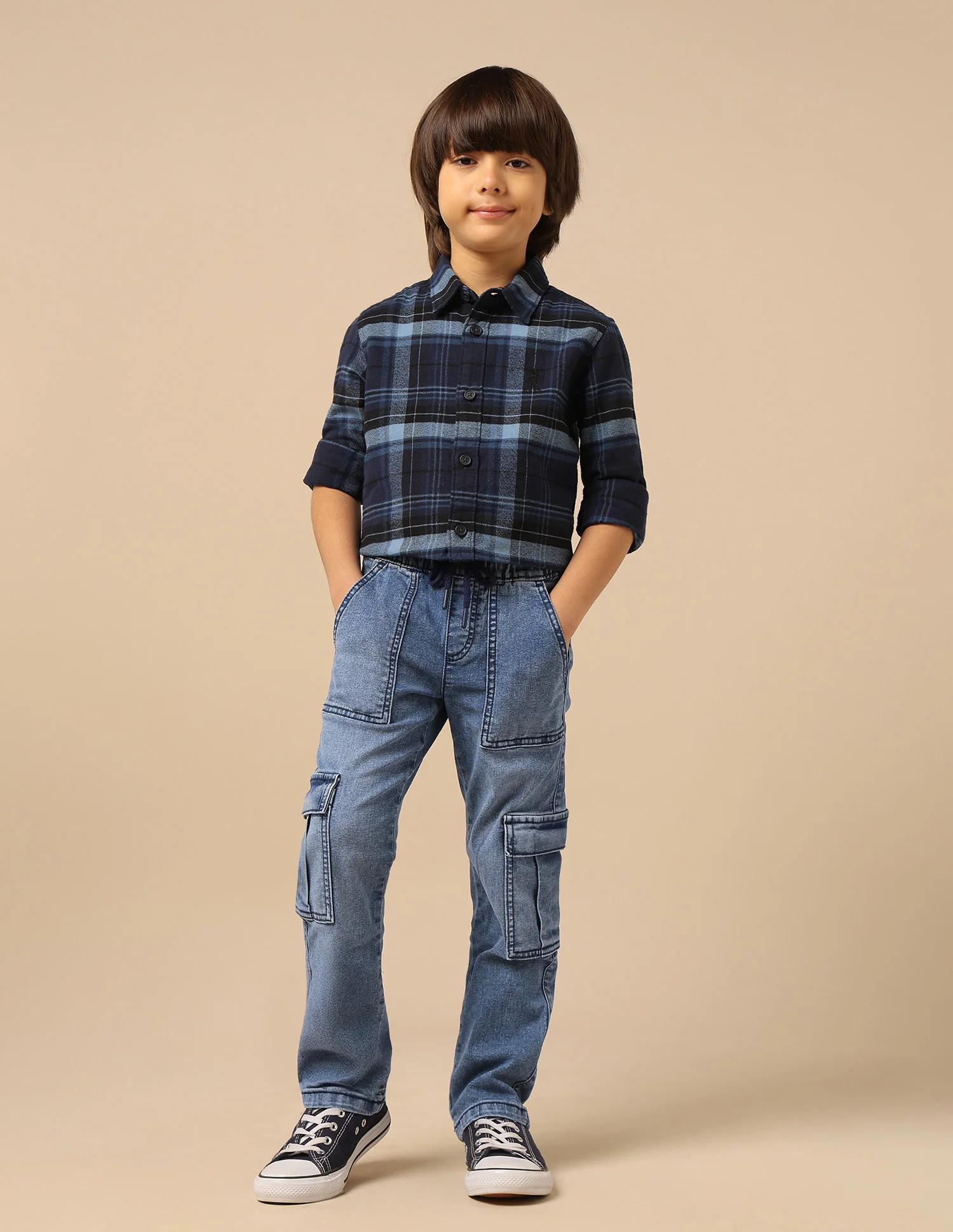 Boys Stone Washed Regular Fit Cargo Jeans - Image 3