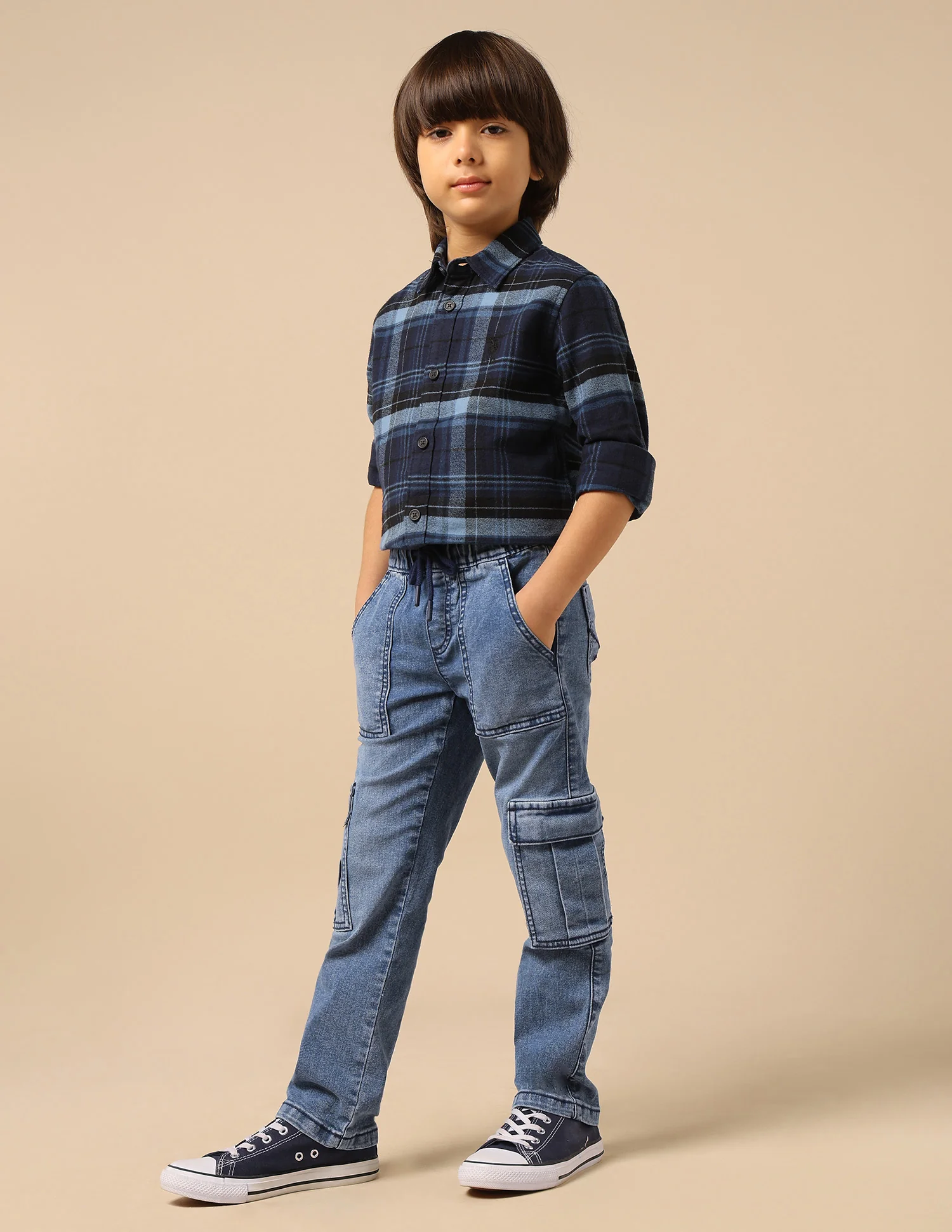 Boys Stone Washed Regular Fit Cargo Jeans - Image 4