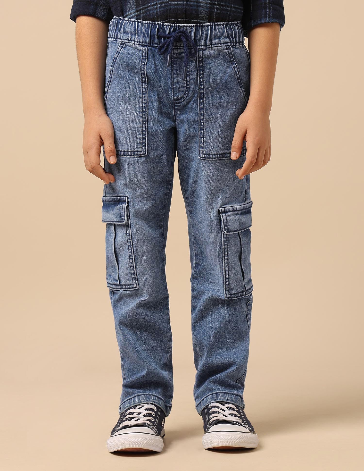 Boys Stone Washed Regular Fit Cargo Jeans - Image 6