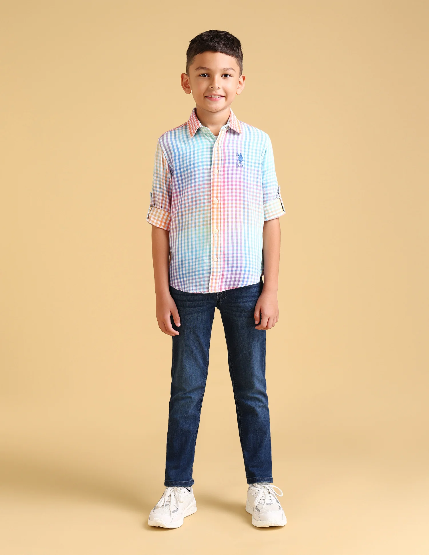 Boys Straight Fit Windowpane Checks Shirt - Image 3