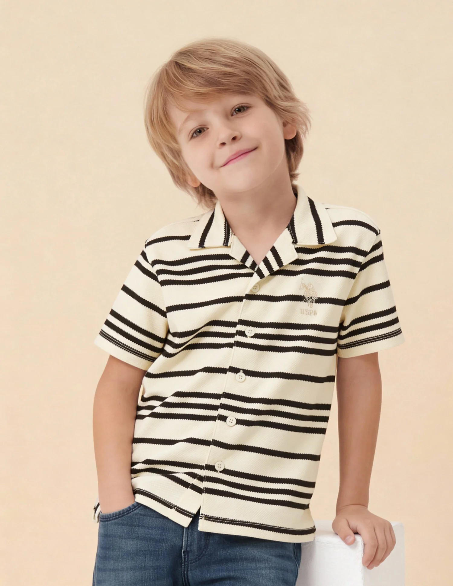 Boys Striped Patterned Knit Boxy Fit Shirt