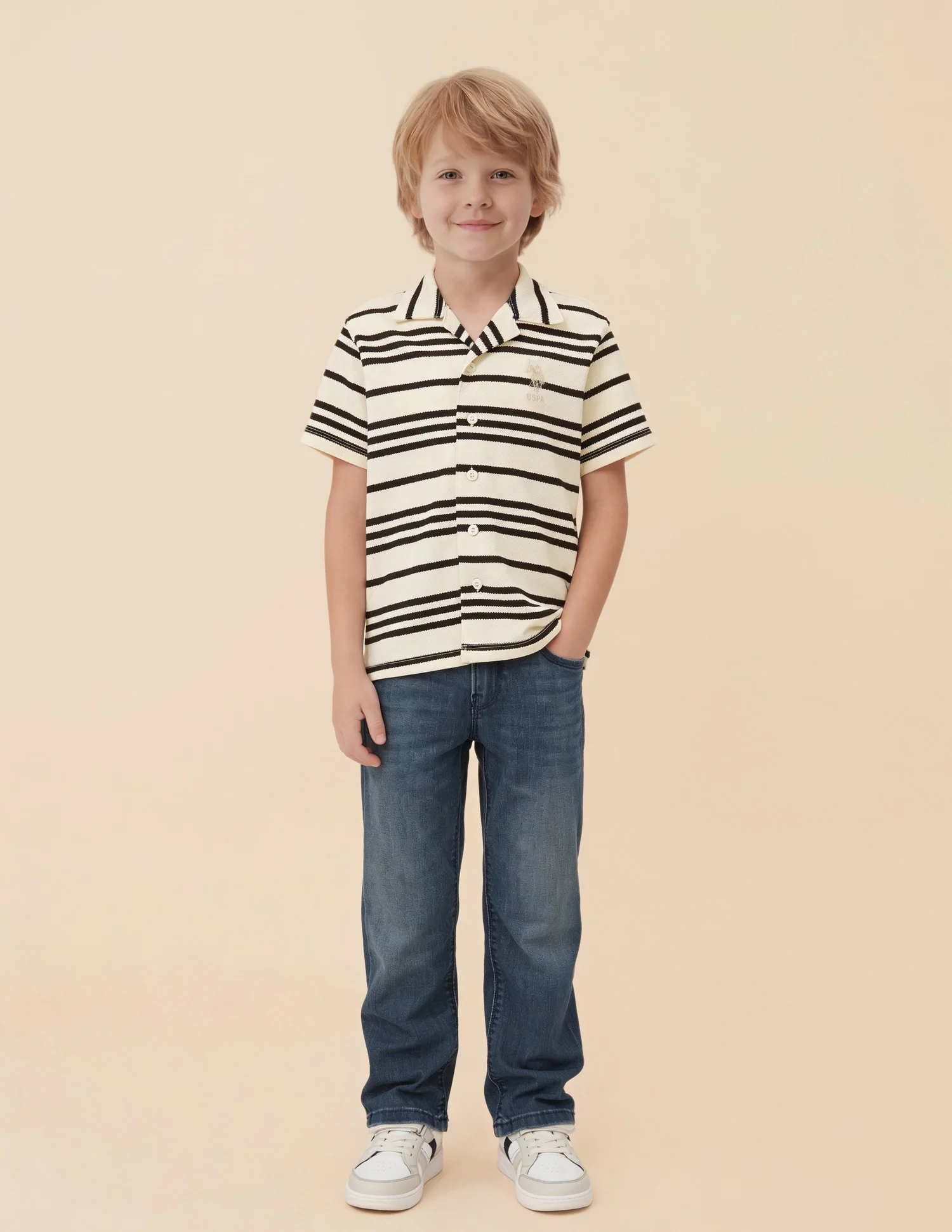 Boys Striped Patterned Knit Boxy Fit Shirt - Image 3