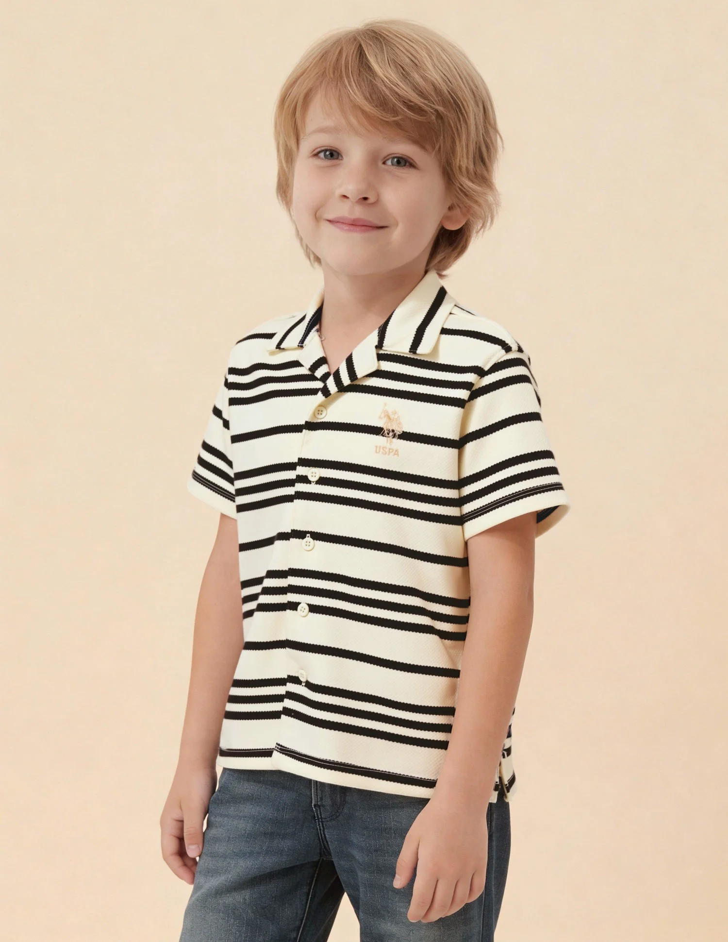Boys Striped Patterned Knit Boxy Fit Shirt - Image 4