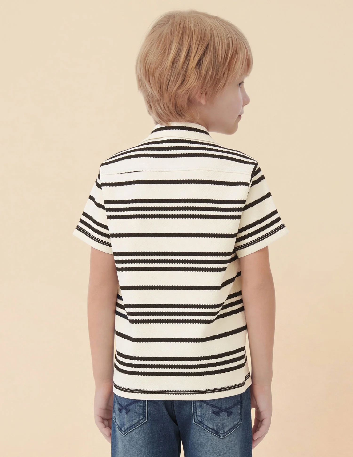 Boys Striped Patterned Knit Boxy Fit Shirt - Image 5