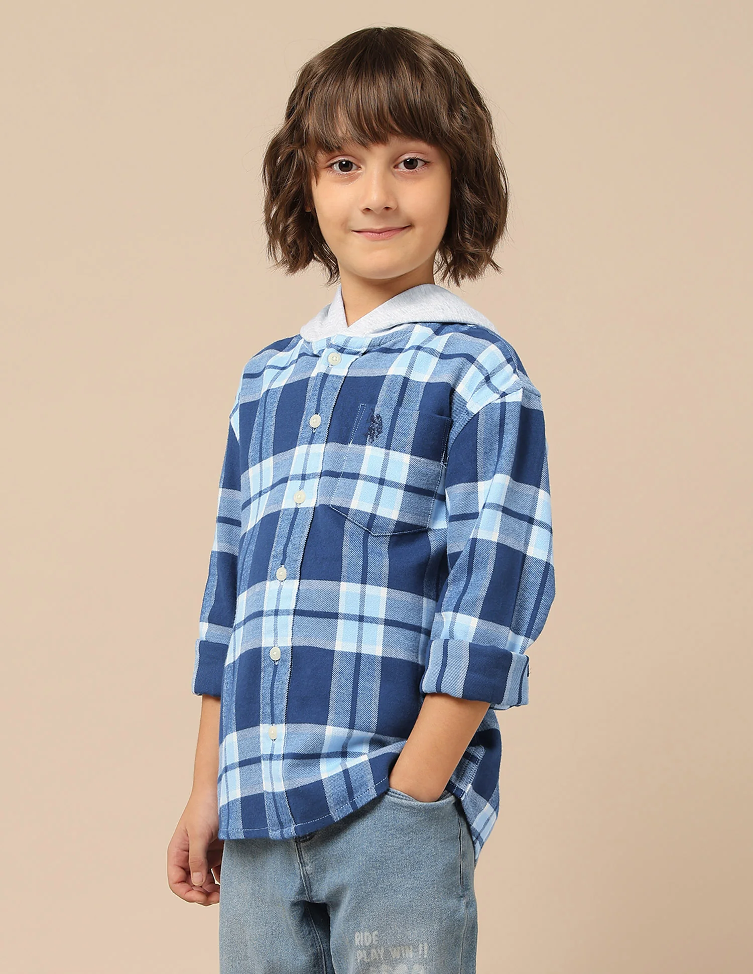 Boys Tartan Checked Hooded Shacket - Image 11