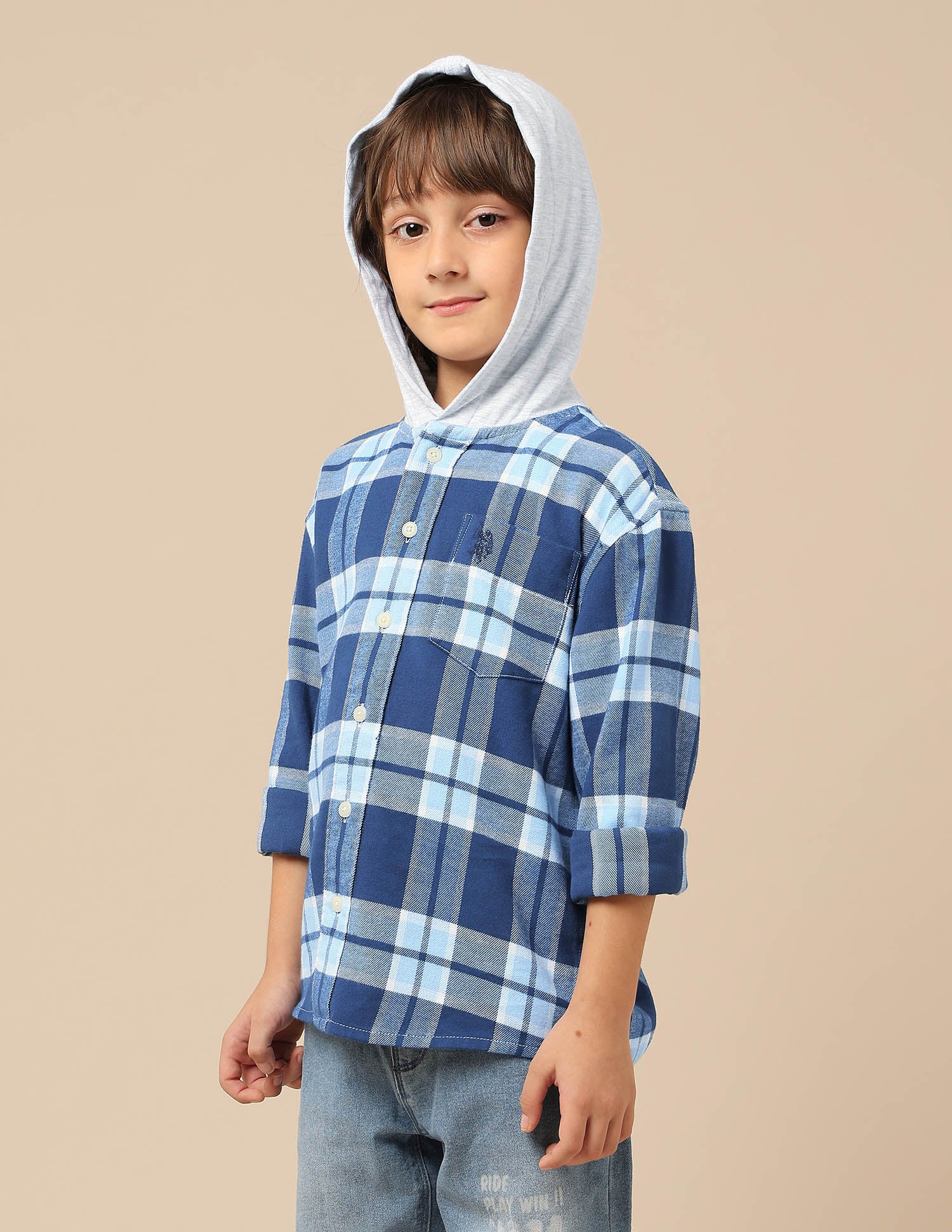 Boys Tartan Checked Hooded Shacket - Image 4