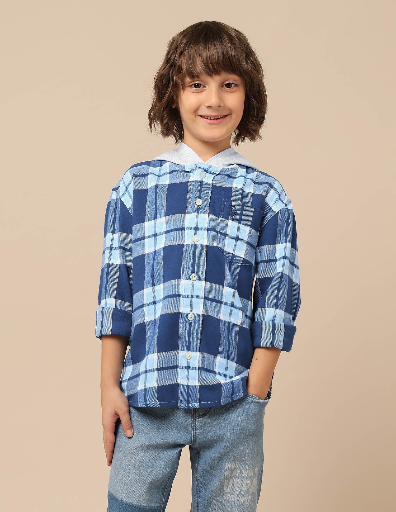 Boys Tartan Checked Hooded Shacket - Image 6