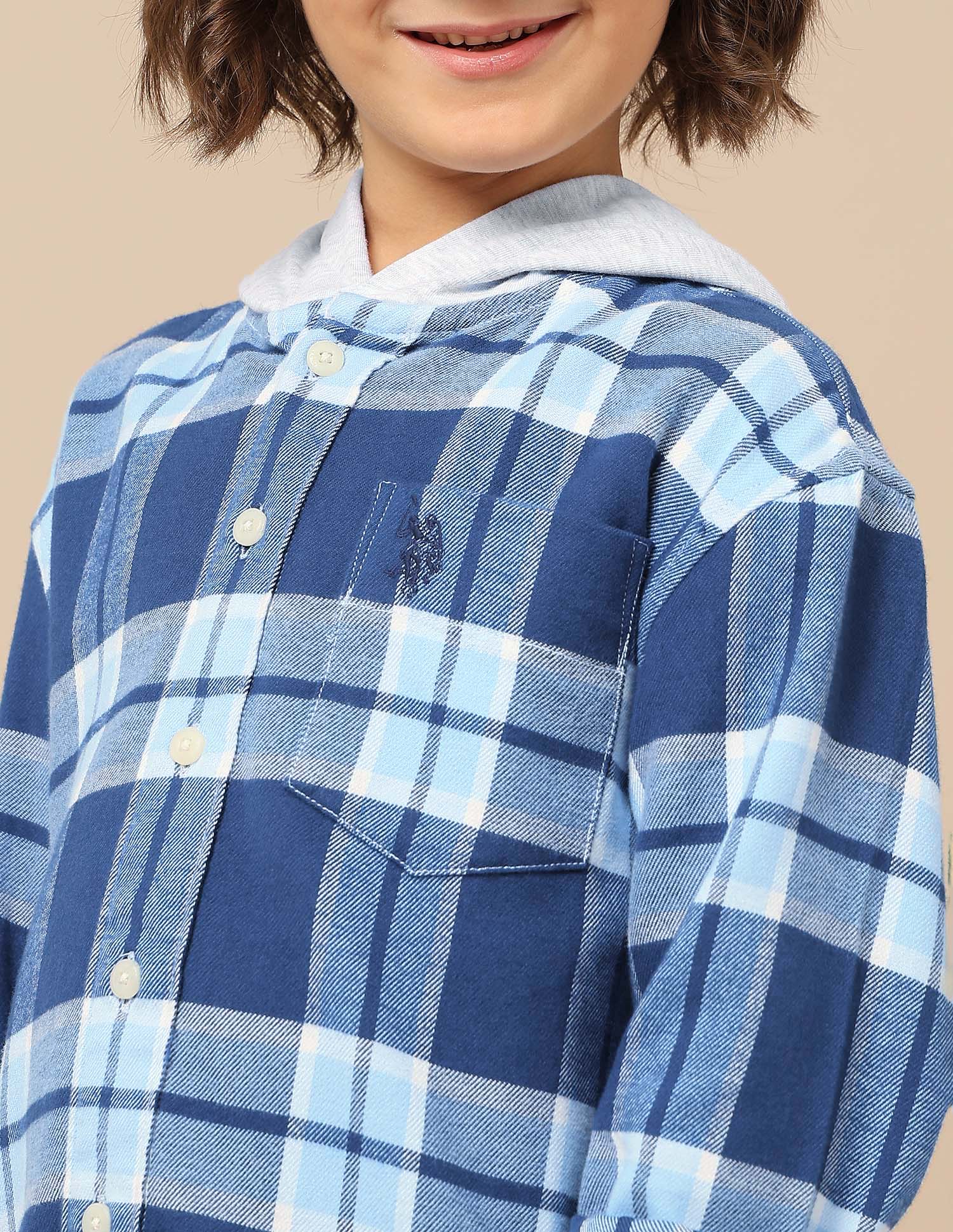 Boys Tartan Checked Hooded Shacket - Image 7