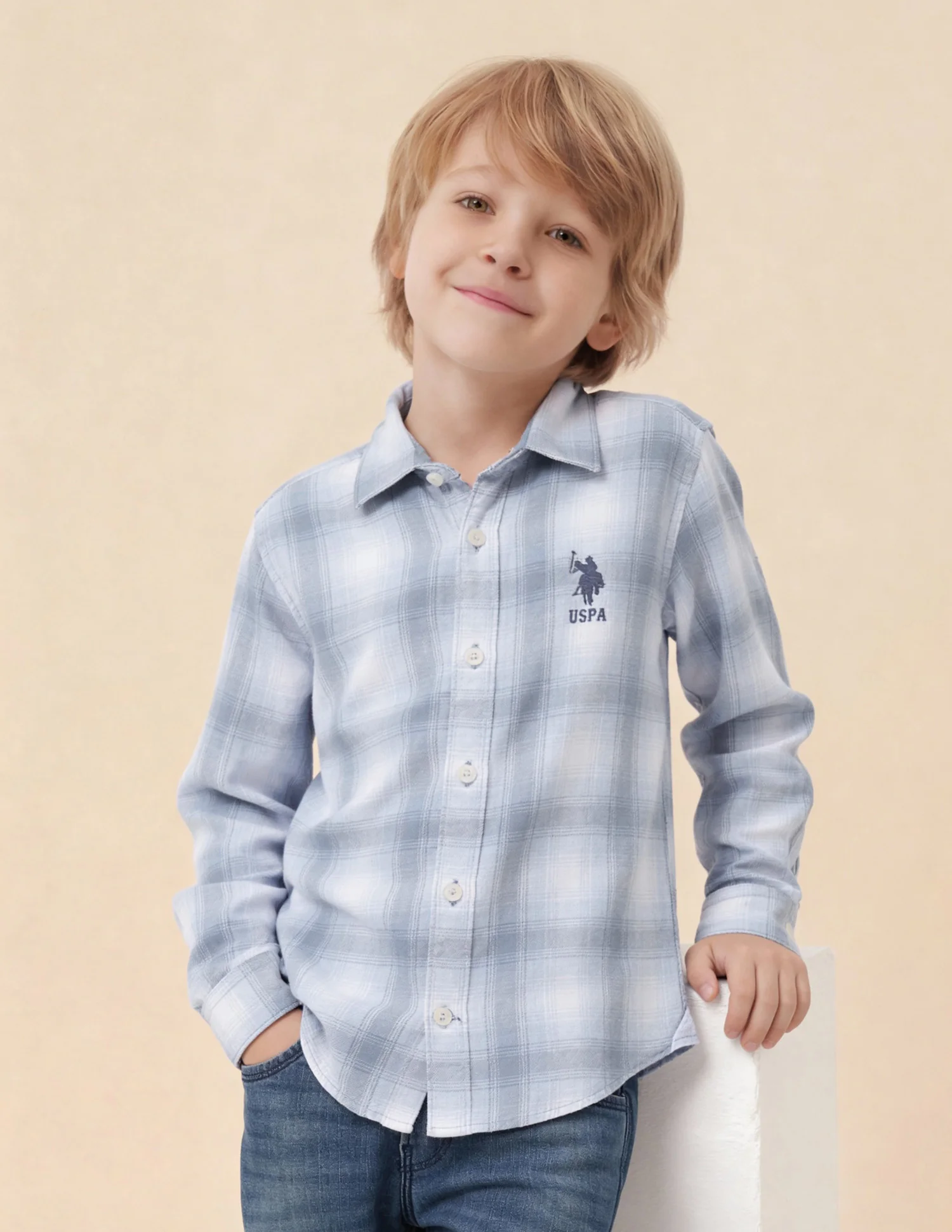 Boys Tartan Checked Pattern Twill Shirt