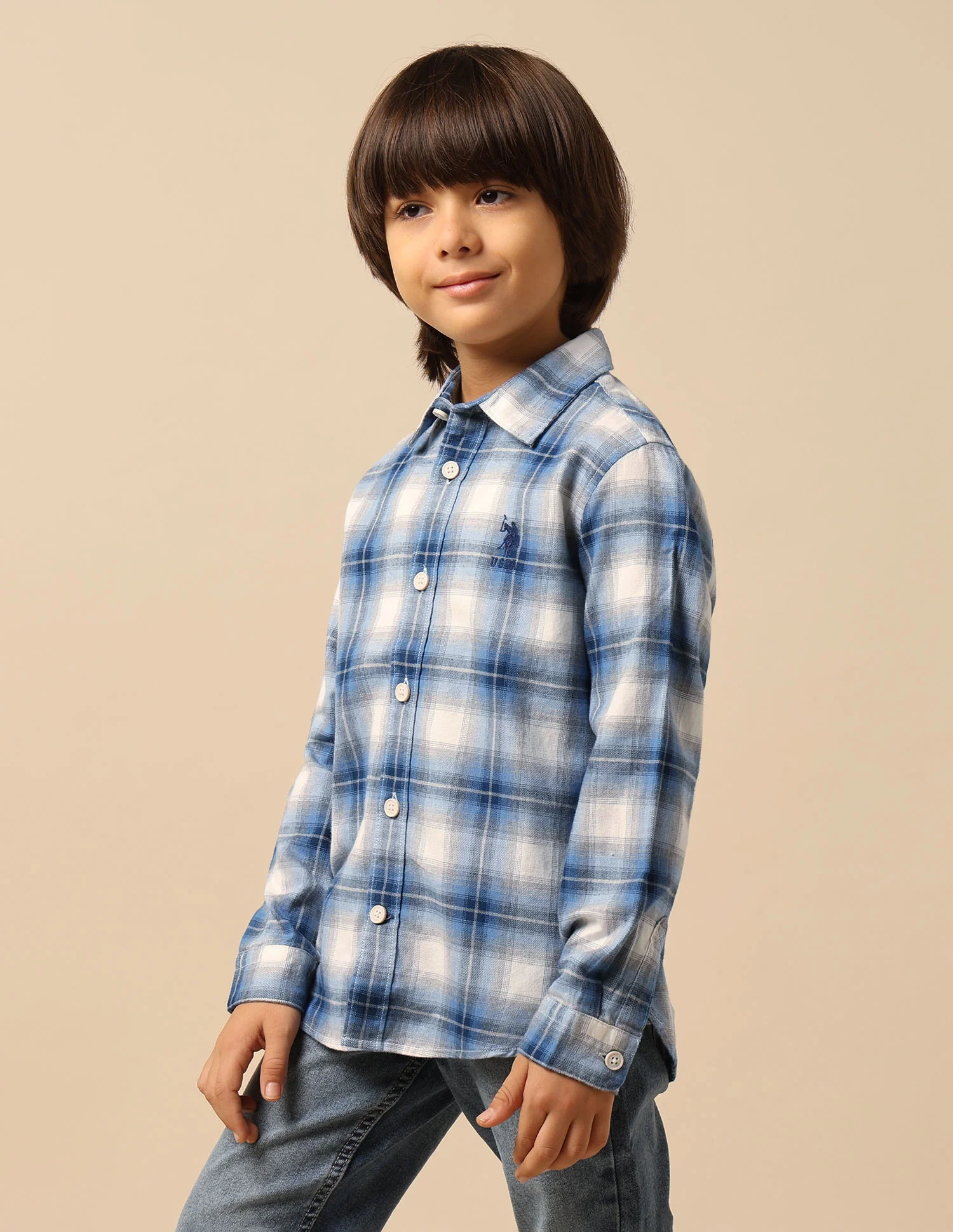 Boys Tartan Checked Twill Shirt - Image 4