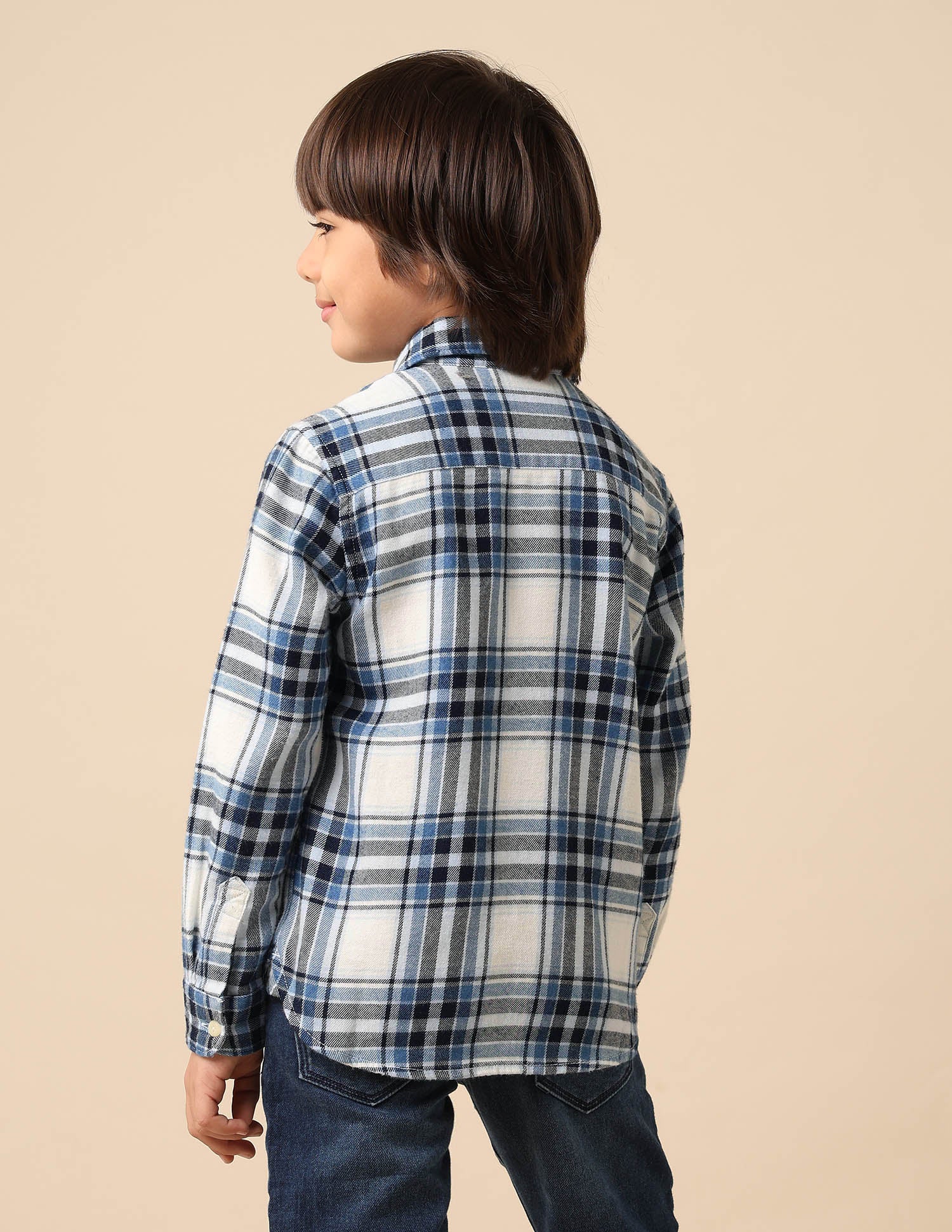 Boys Tartan Checked Twill Shirt - Image 5