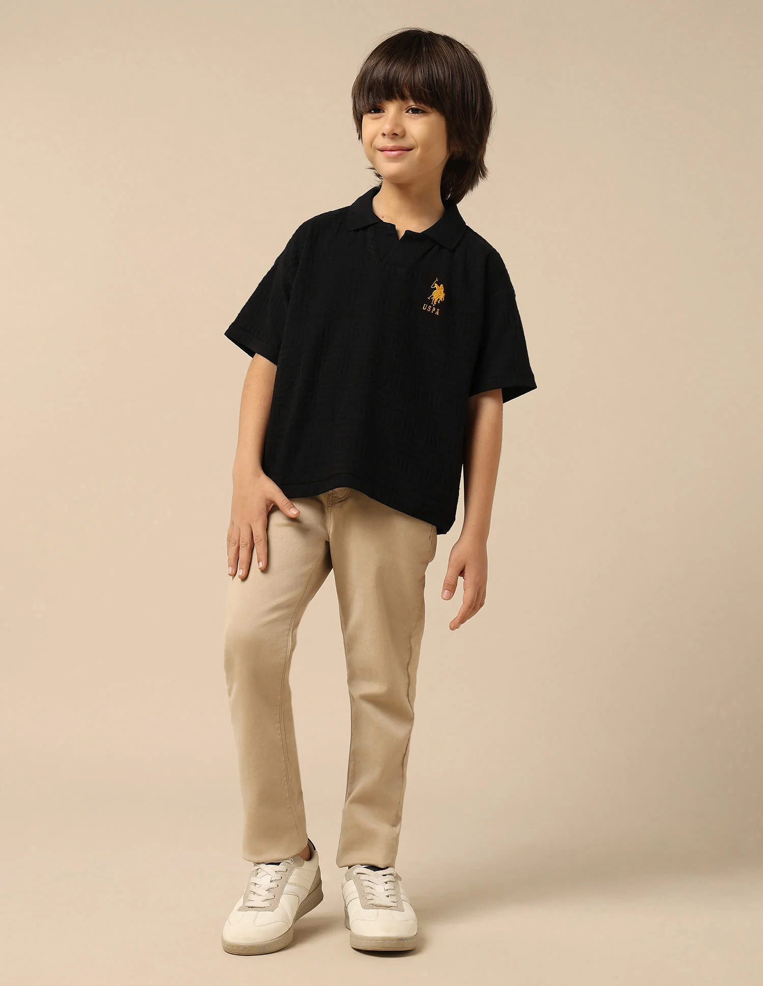 Boys Textured Boxy Fit Polo Shirt - Image 3