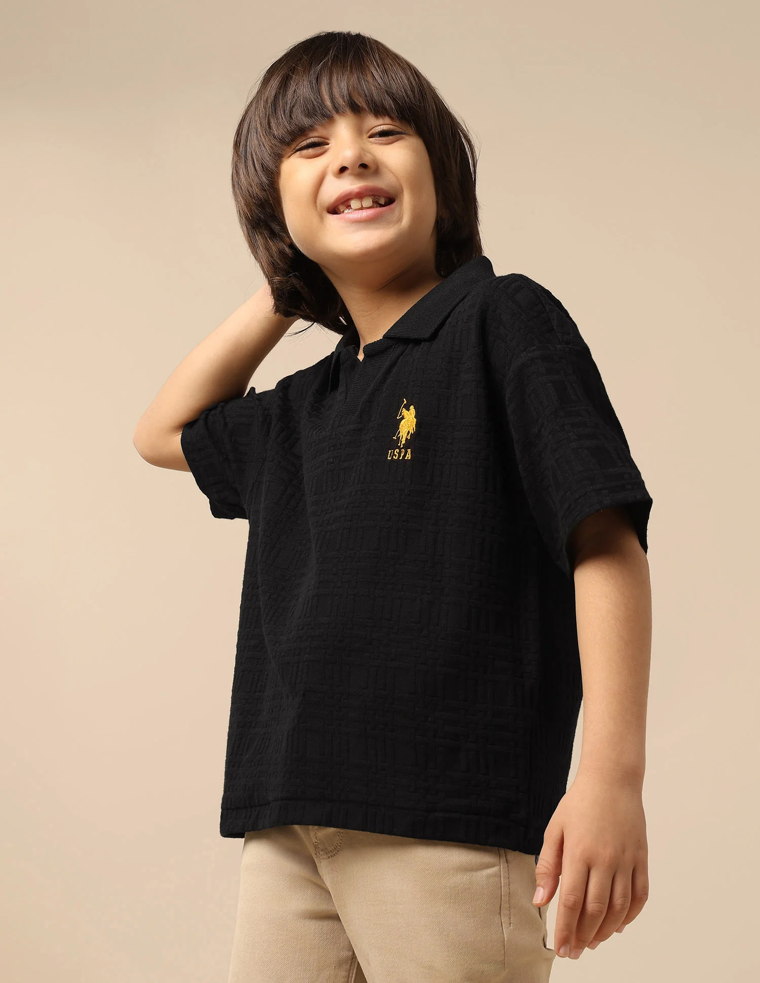 Boys Textured Boxy Fit Polo Shirt - Image 4