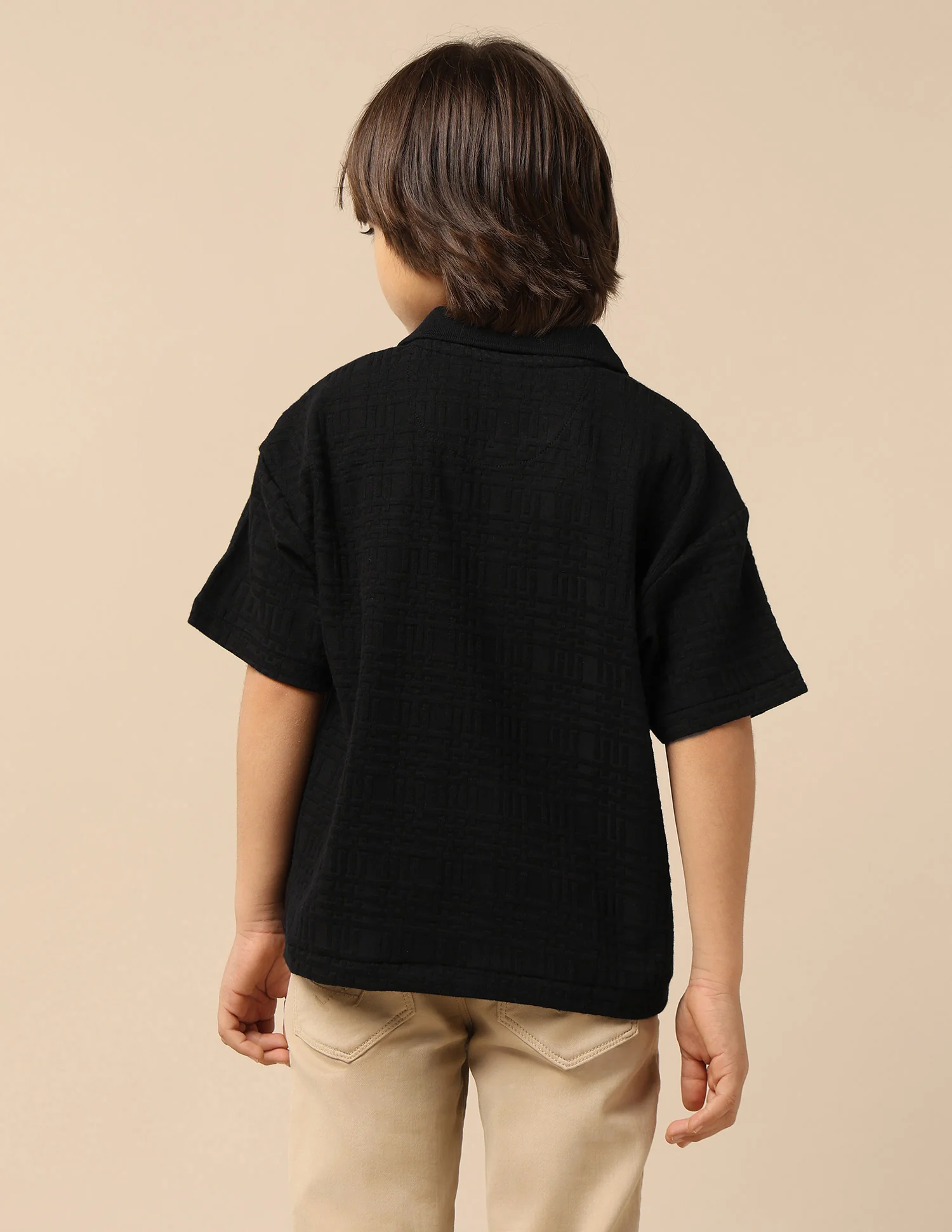 Boys Textured Boxy Fit Polo Shirt - Image 5