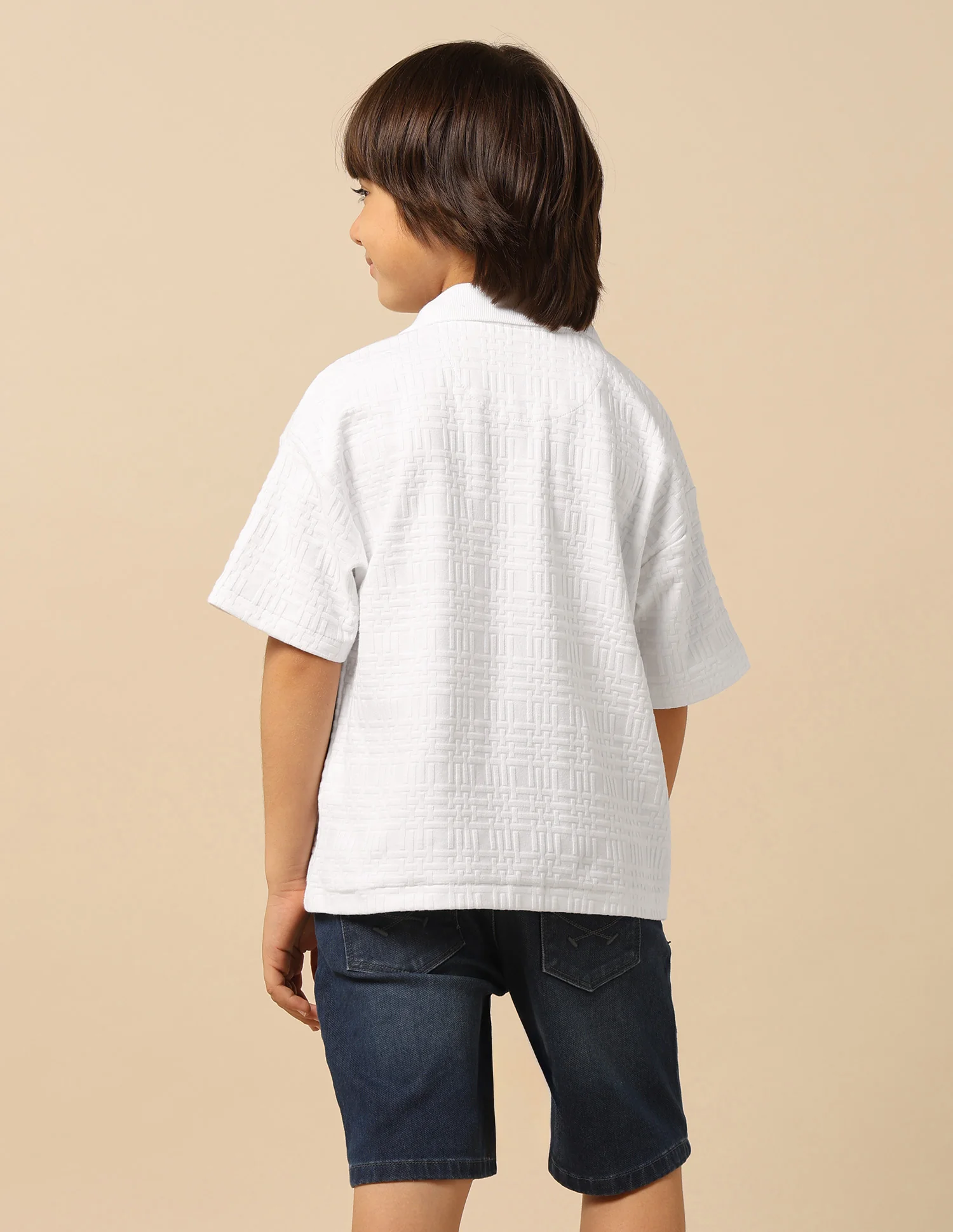 Boys Textured Boxy Fit Polo Shirt - Image 5