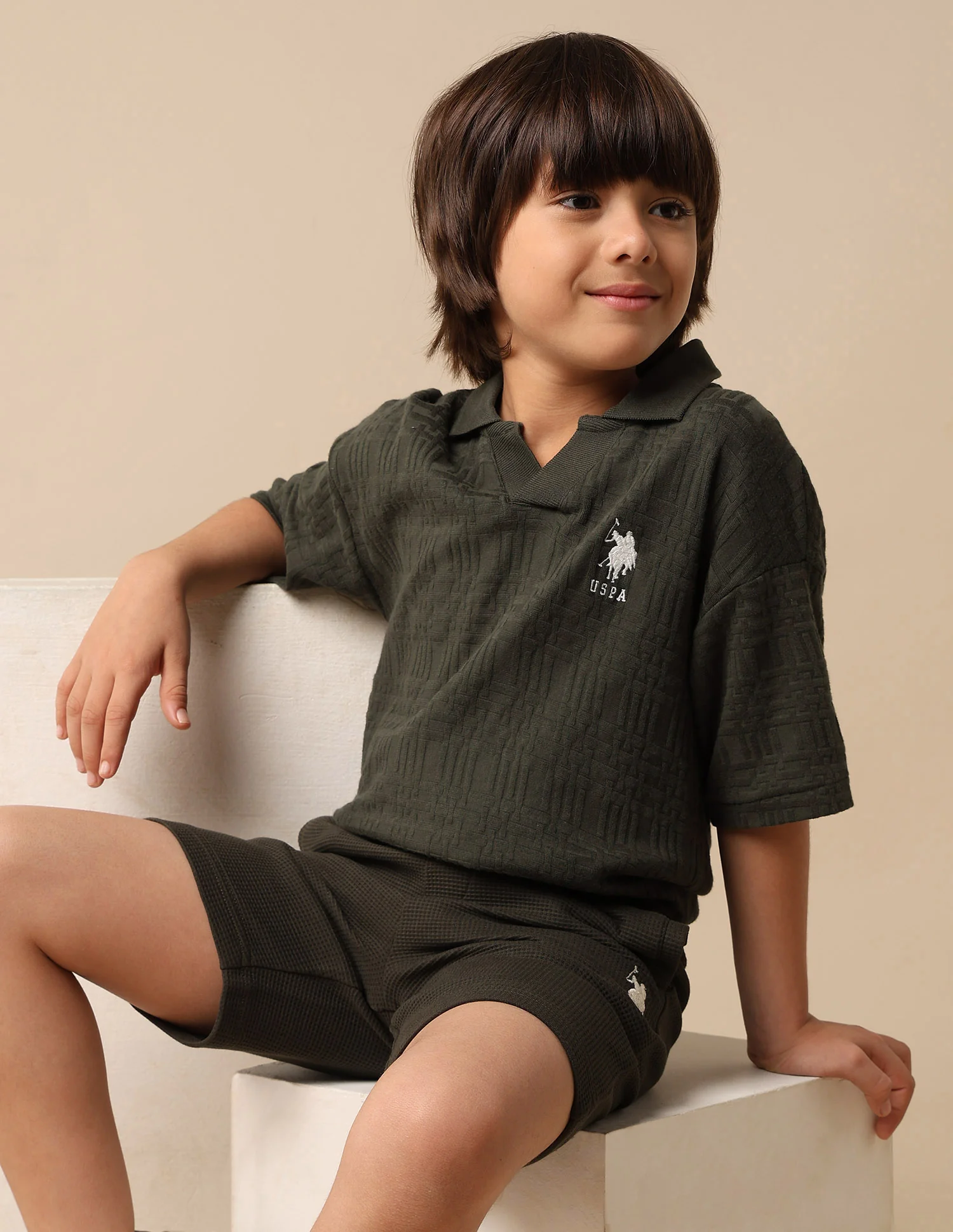 Boys Textured Boxy Fit Polo Shirt