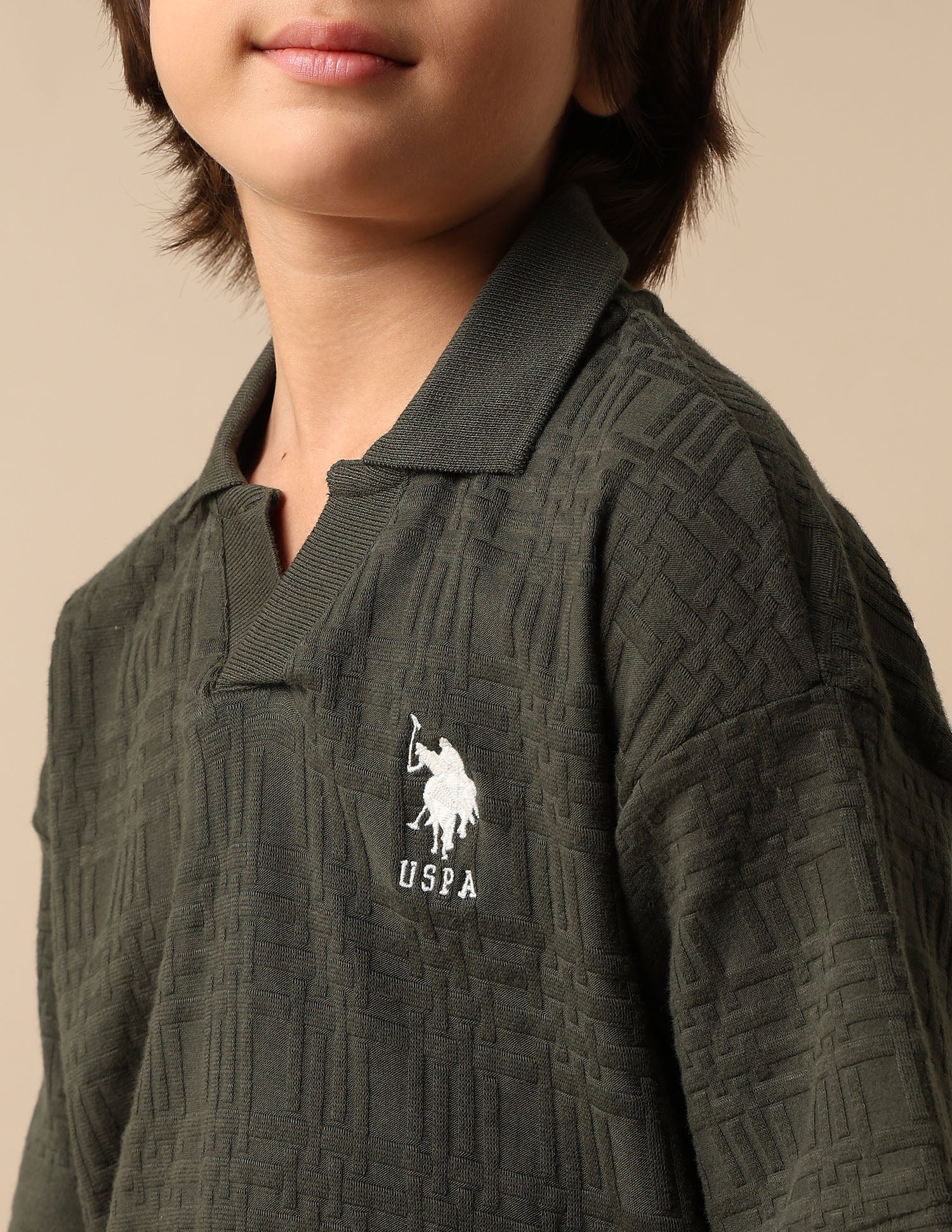 Boys Textured Boxy Fit Polo Shirt - Image 6