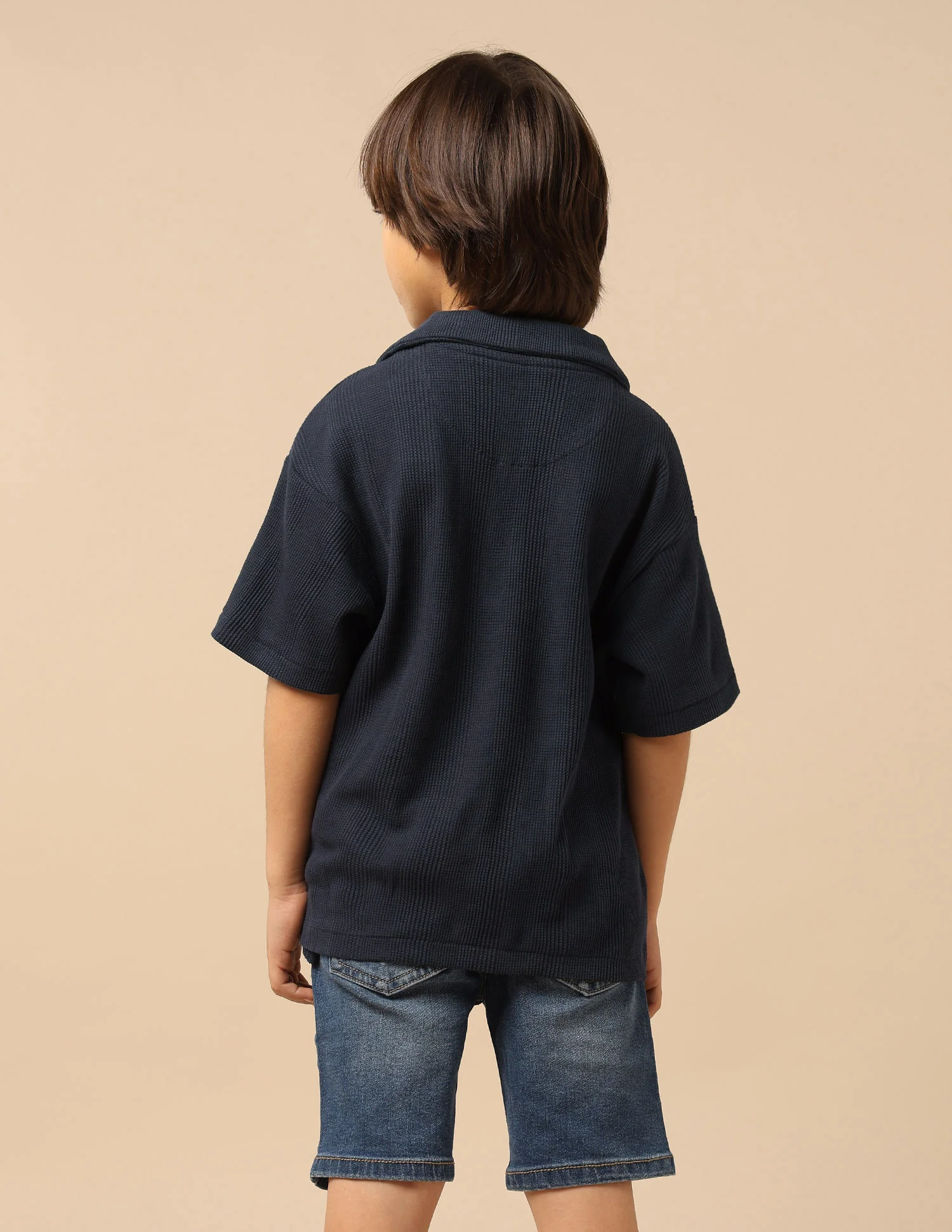 Boys Textured Boxy Fit Polo Shirt - Image 5