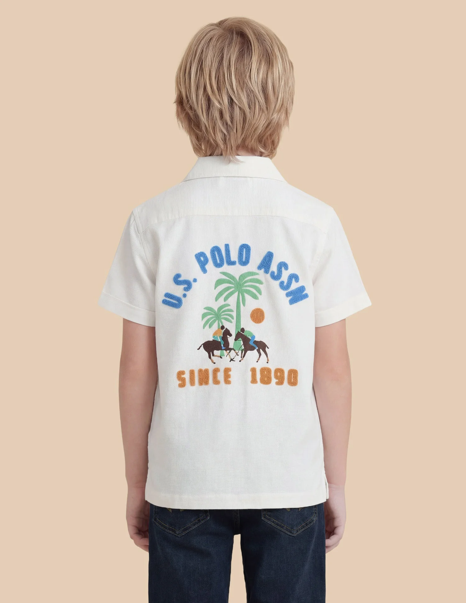 Boys Textured Graphic Brand Appliqued Shirt - Image 5