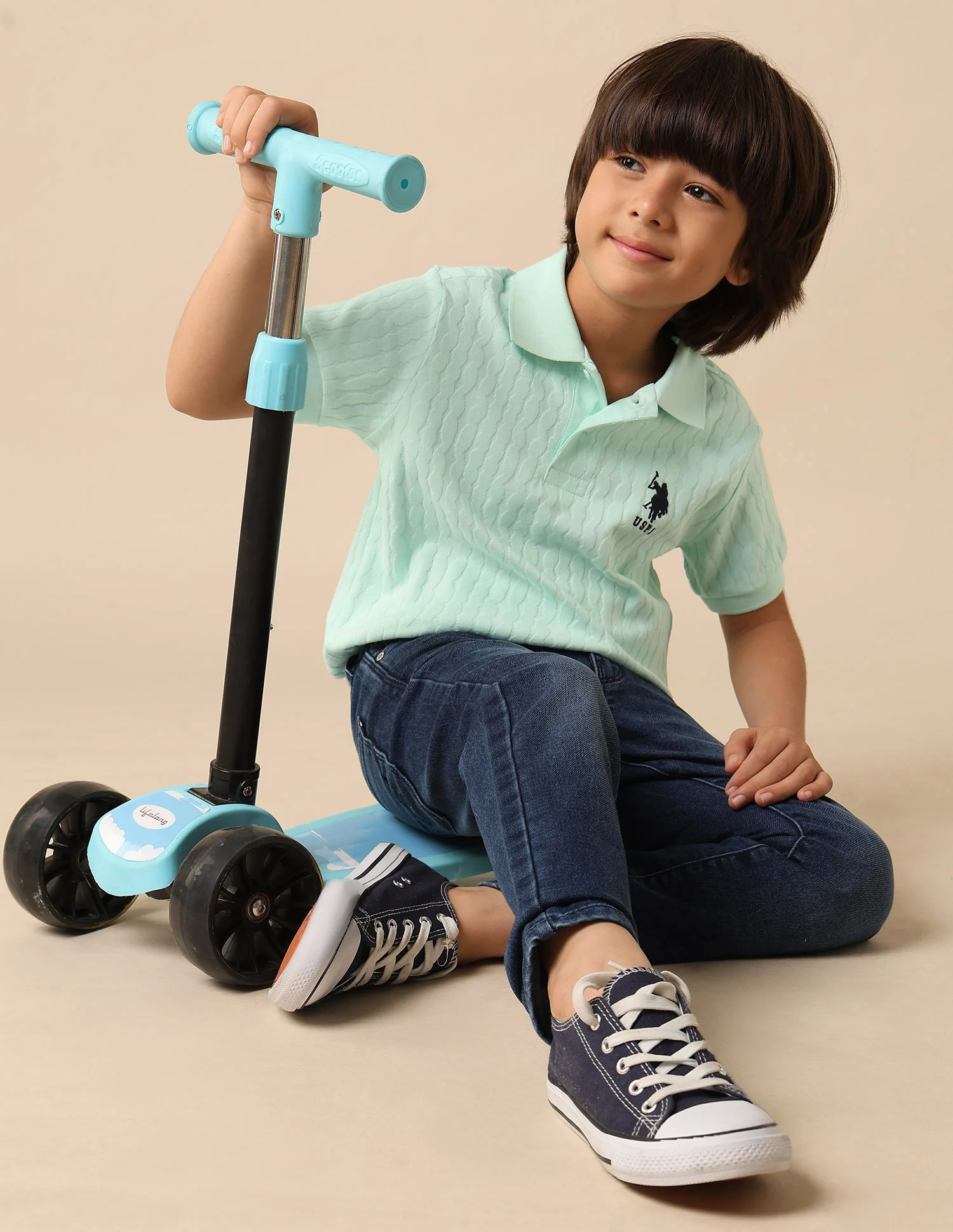 Boys Textured Pure Cotton Polo Shirt