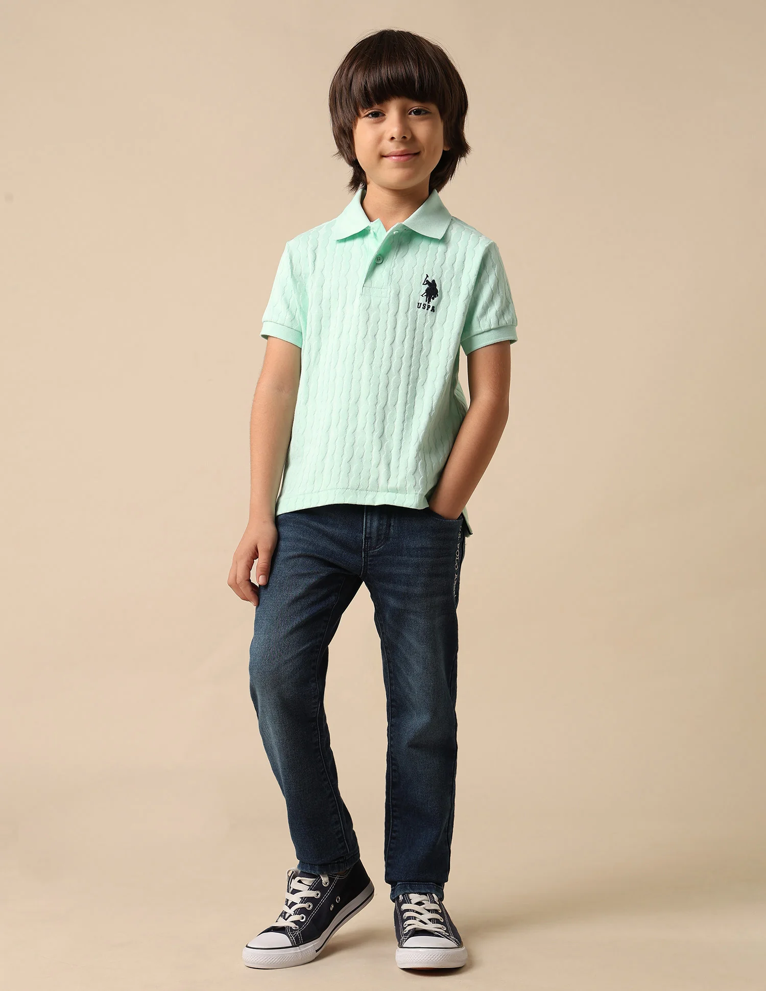 Boys Textured Pure Cotton Polo Shirt - Image 3