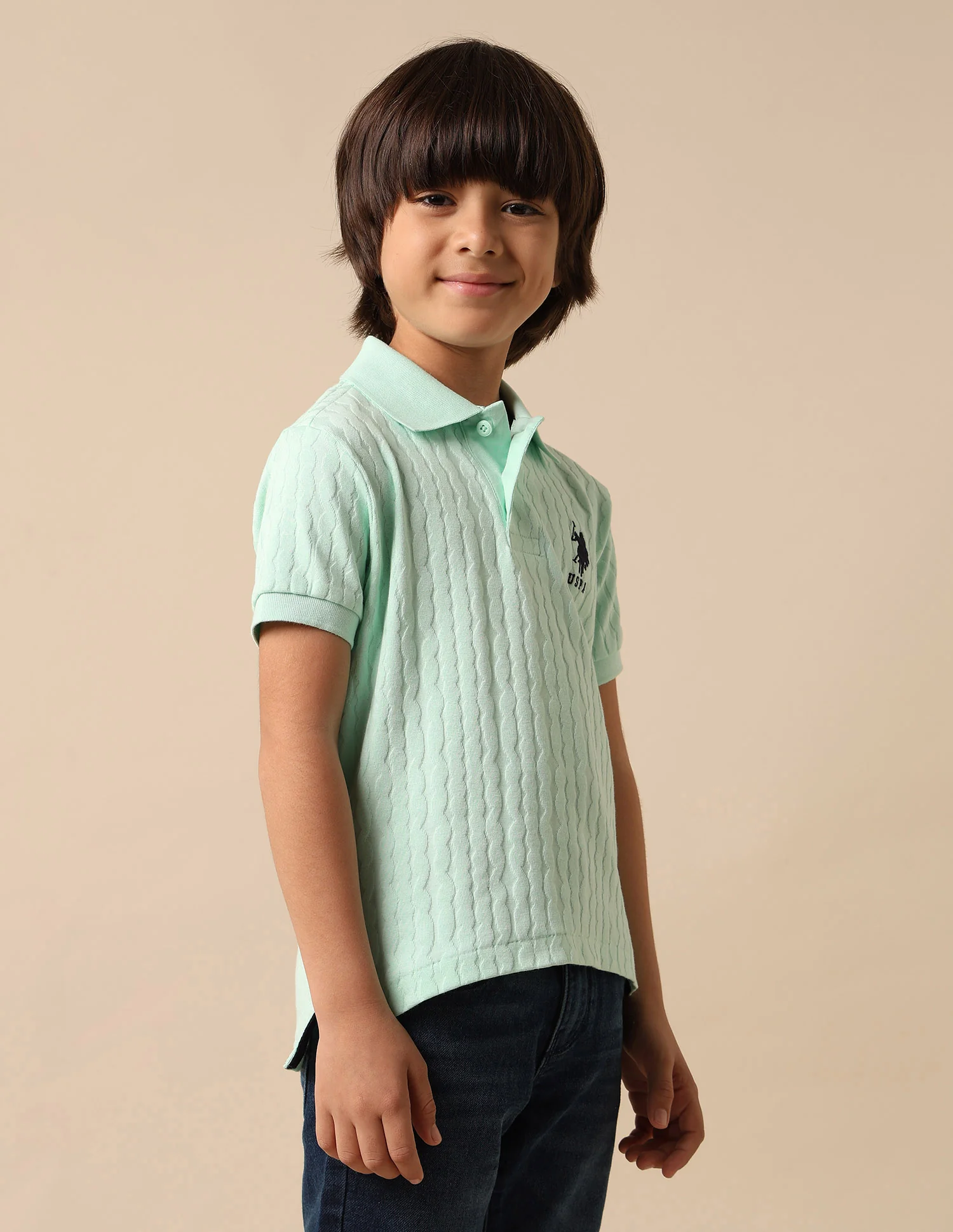 Boys Textured Pure Cotton Polo Shirt - Image 4