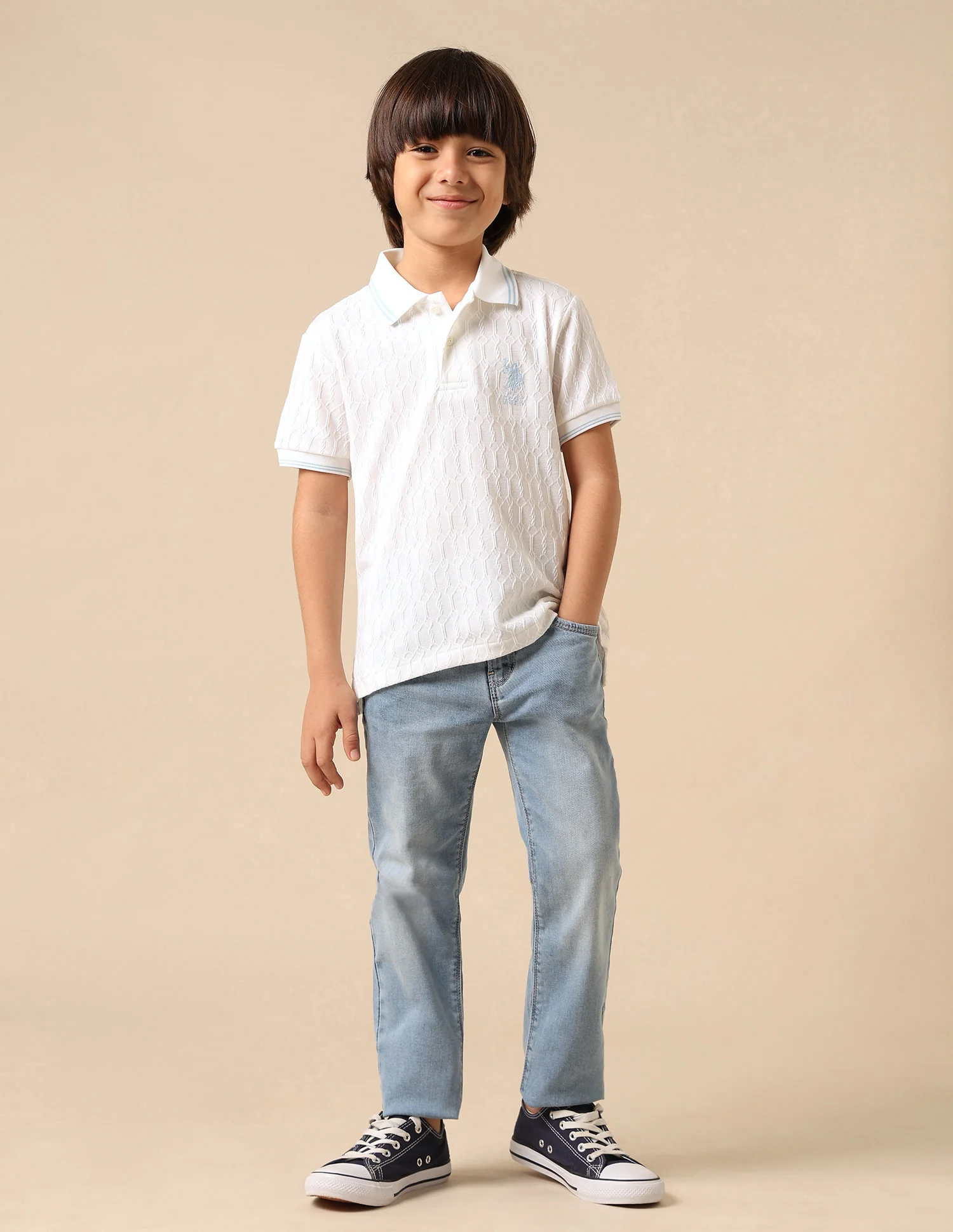 Boys Textured Pure Cotton Polo Shirt - Image 3