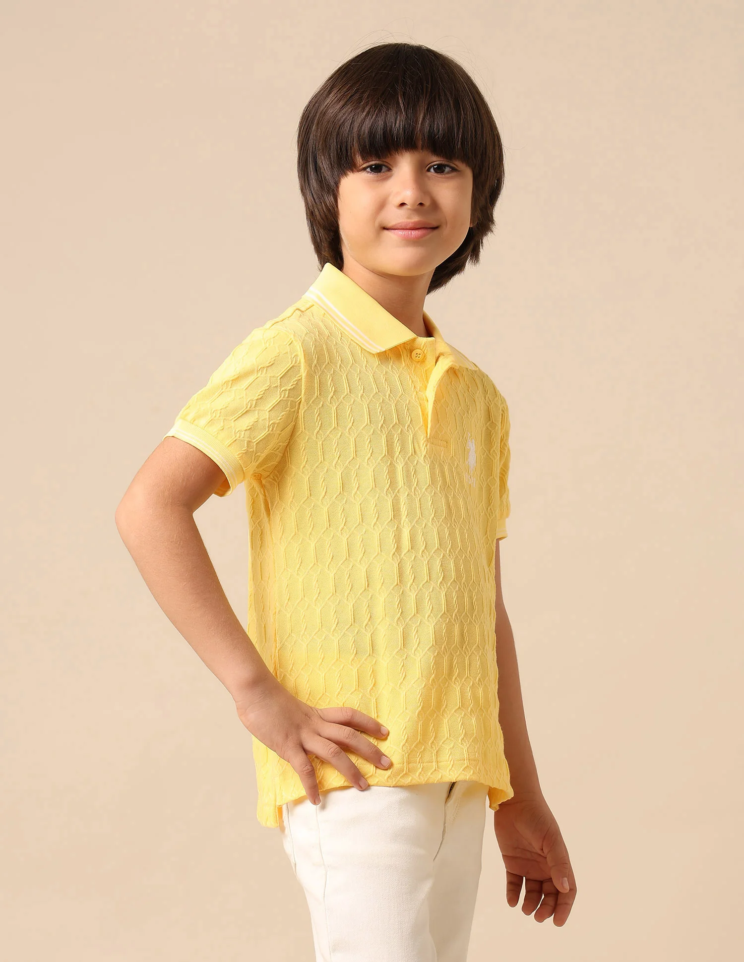 Boys Textured Pure Cotton Polo Shirt - Image 4