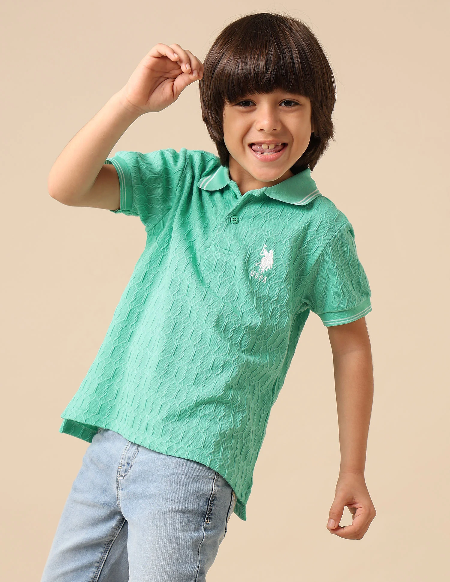 Boys Textured Pure Cotton Polo Shirt